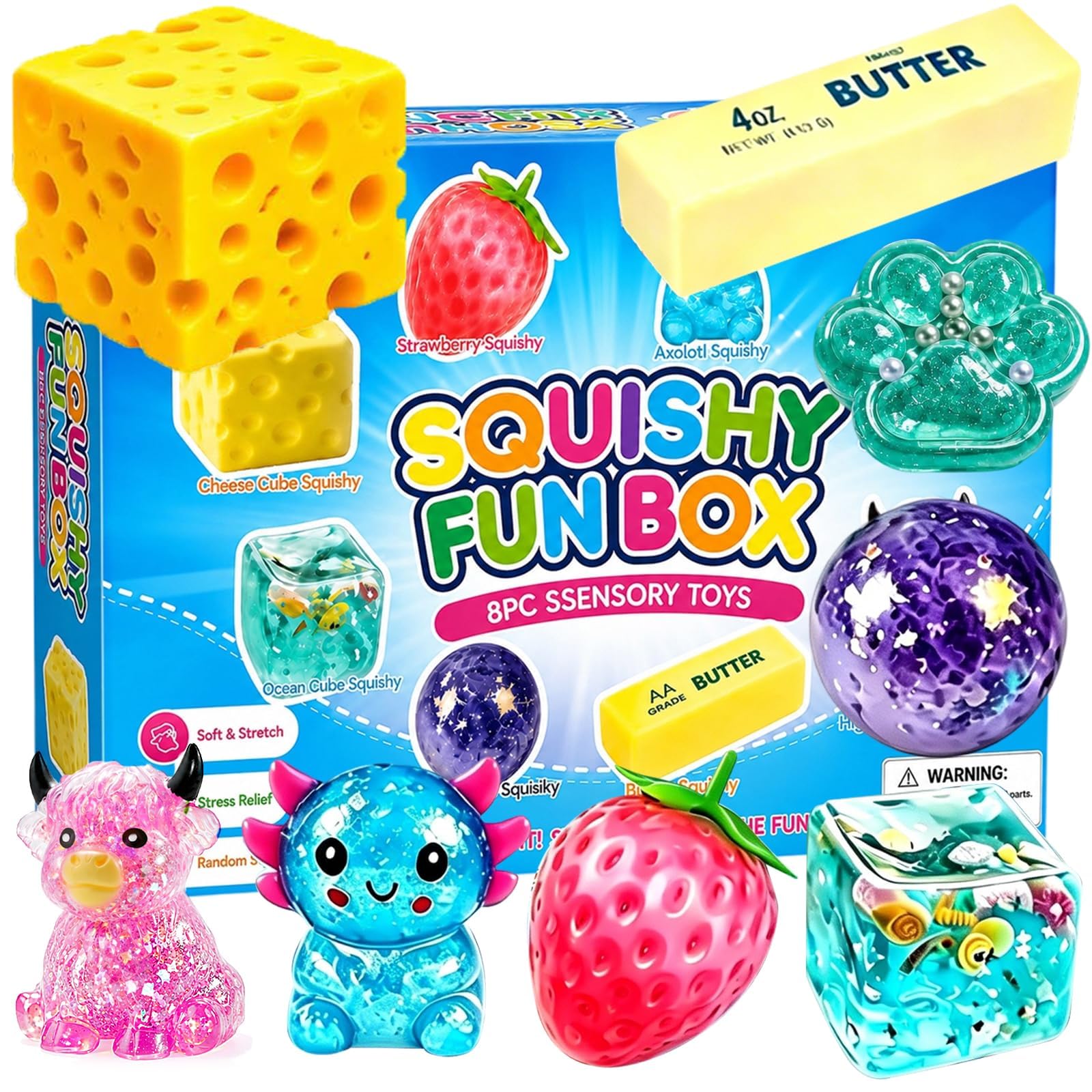 8 Piece Squishy Box, Squishy Fun Mystery Box Set Pack Squishies