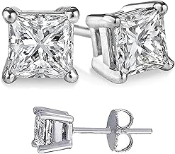 Cubic Zirconia Princess Cut Solid Silver Stud Earrings. Choose from 10 Cubic Zirconia Weights