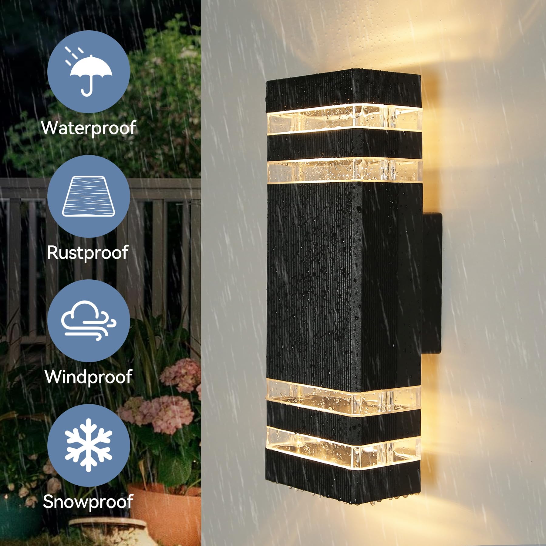 CHENBEN Outdoor Wall Lights Mains Powered IP65 Front Door Lights,Modern Square Outside Wall Lights,Waterproof Up Down Outside Light,External Wall Light for House Porch Garden,with GU10 Bulbs,2 Pieces - Image 2
