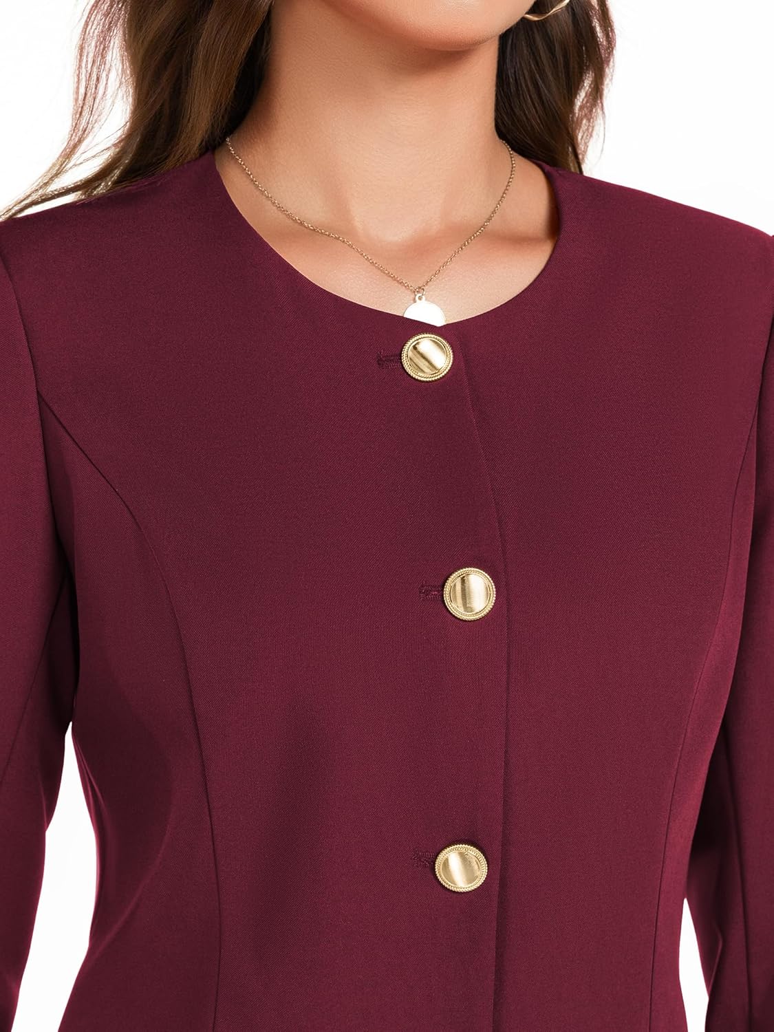 Casly Lamiit Women's 2 Piece Business Casual Outfits Crew Neck Button Down Blazer Wide Leg Dressy Pants Suit Sets - Image 6