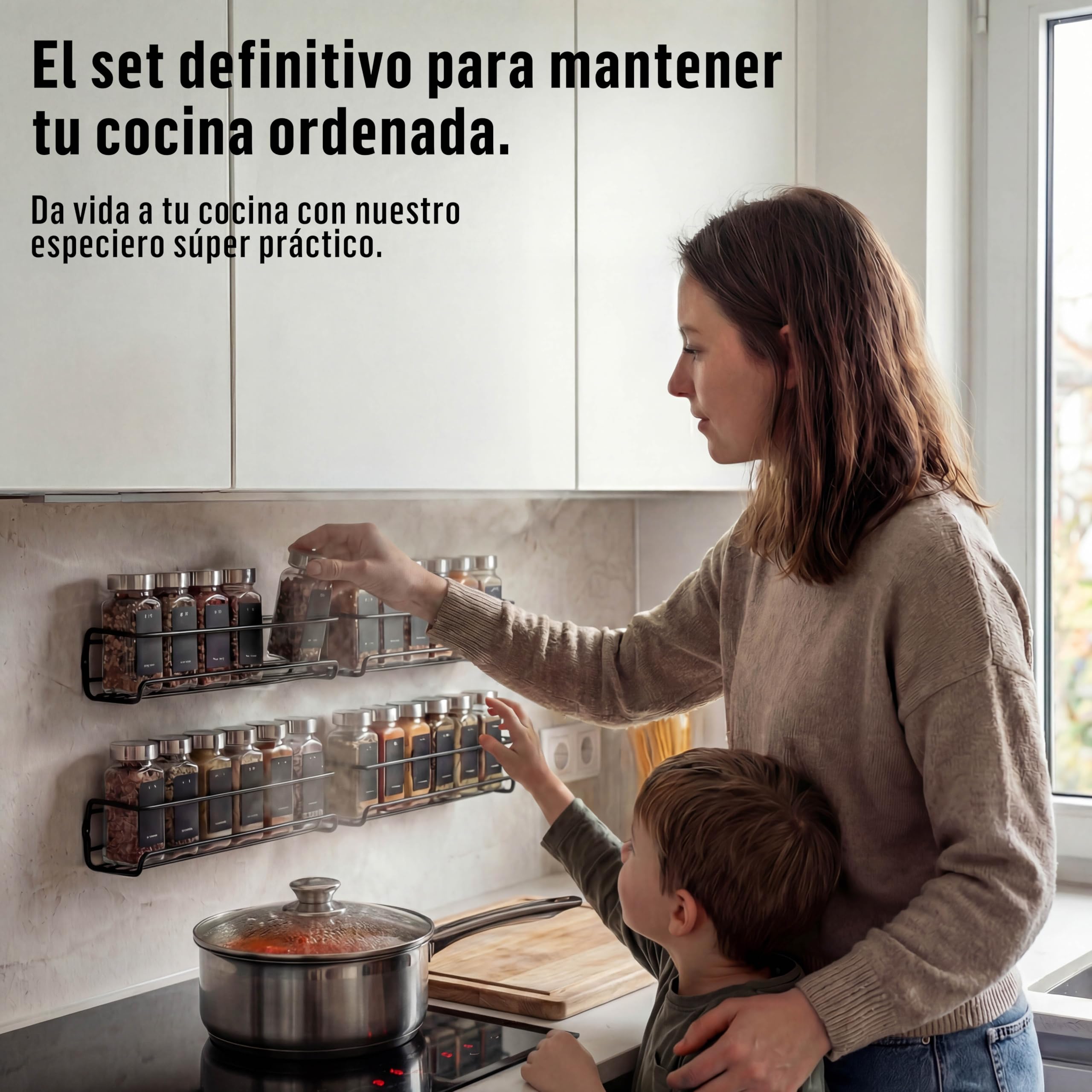 Deco haus® Especiero de Pared sin Taladro Con 24 Tarros de Cristal - 4 Piezas Para Cocina