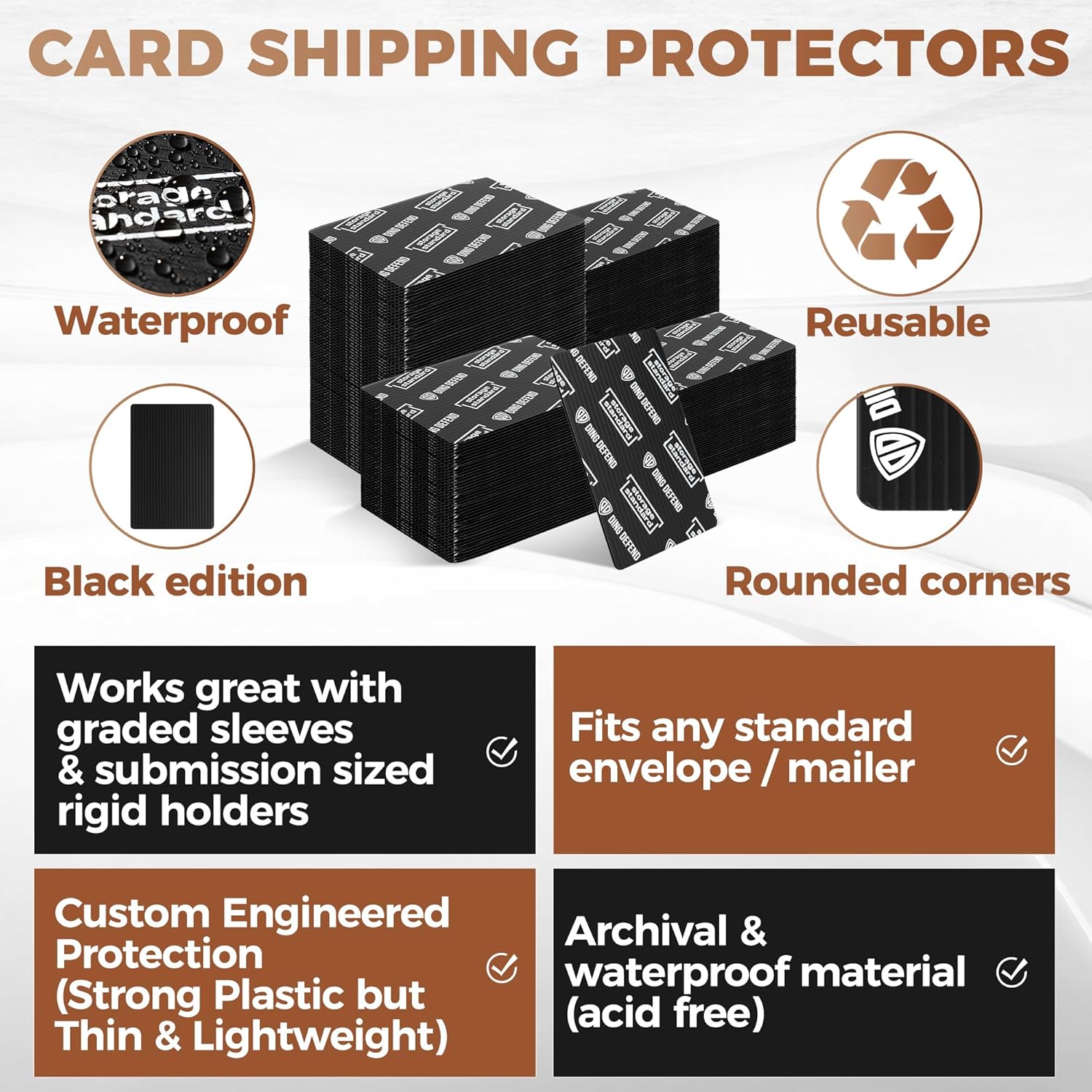 Ding Defend 4x6 Black Trading Card Shipping Protector 510 Pack - Sports Card Protectors Hard Plastic w/Rounded Corners, Hobby Shipping Shield for Graded Cards, Slabs, Top Loaders
