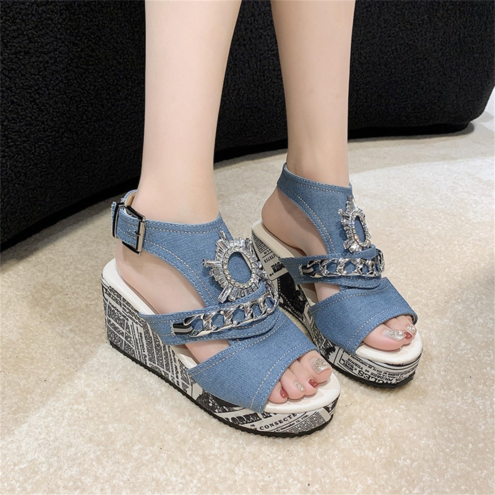 Generico Sandales CompenséEs Femme Confortables LéGèRes AntidéRapantes Semelle Souple Respirantes Chaussures Femme éTé Mode Mules Support Coupe Large Ville Plage