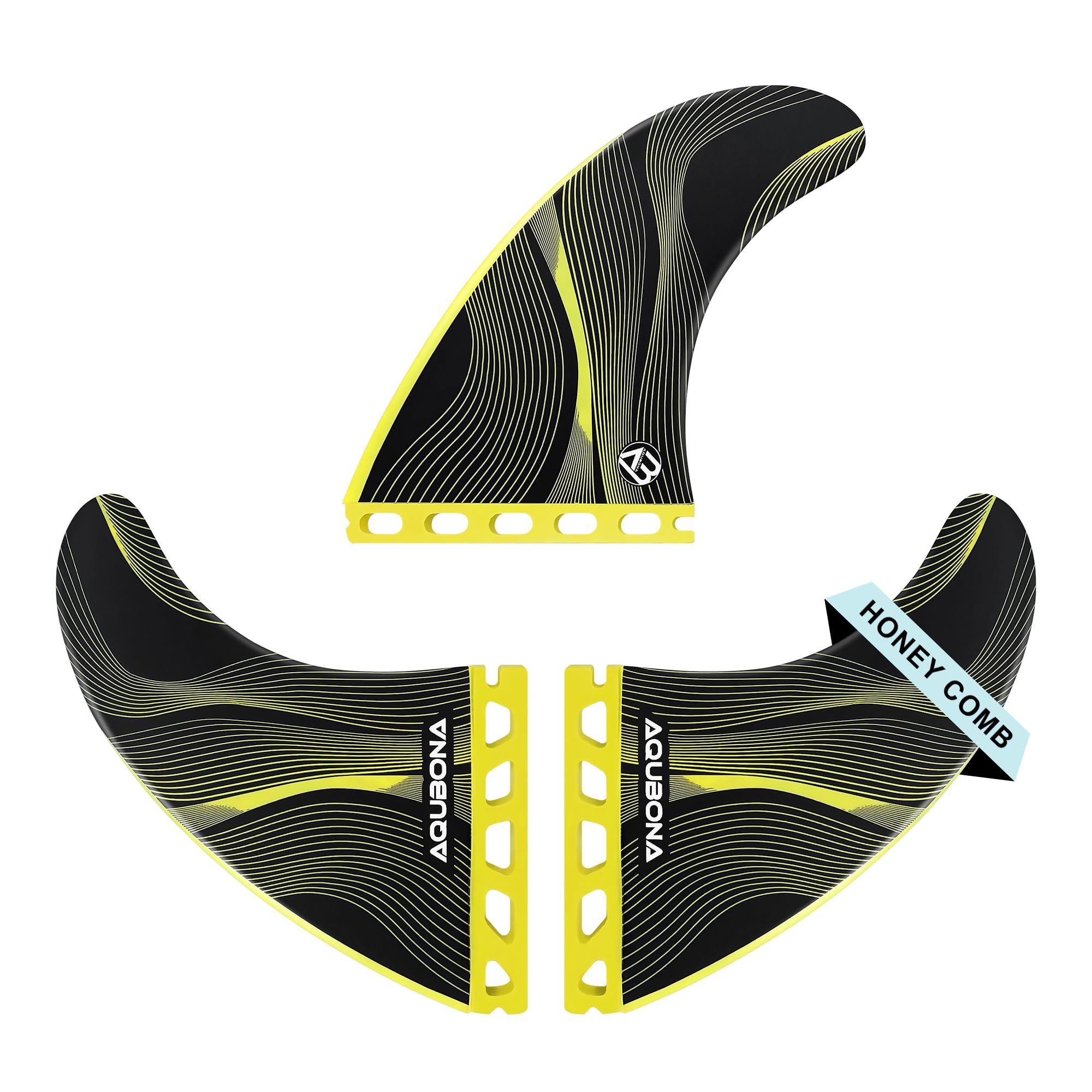 AQUBONA Surfboard Fins, Double Single Tab Fin, G5 G7 Fiberglass Honeycomb Thruster Fin Set, Replacement Fins for Stand up Paddleboard, Longboard (Fu-yellowG7)