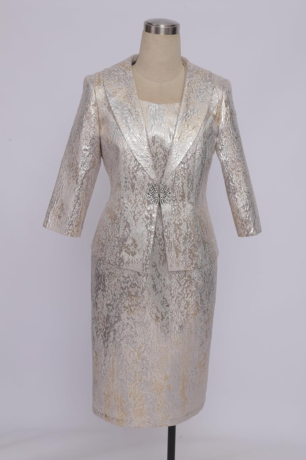 Women Dress Church Suits Geenlinm FASHlON 2 Piece Metallic Jacquard Dress Jacket Plus Size Elegance Church Outfits