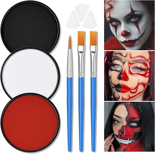 FREEORR White Black Red Foundation Face Body Paint, Halloween Makeup Face Painti