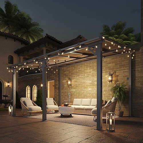 Miniatura 15 de Aoxun Pérgola de 8 x 5 pies para patio, cenador con techo inclinado, pérgola para parrilla grande montada en la pared, toldos resistentes, para Negro