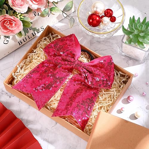 Miniatura 2 de 2 paquetes de moños jumbo para animadoras, lazos grandes de 8 pulgadas para el cabello con soporte para cola de caballo para uniforme de sóftbol