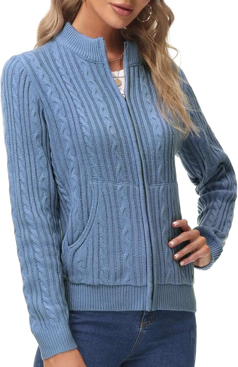 KANCY KOLE Women's Zip Up Sweaters Jacket, Cable Knit Chunky Cardigan Sweater with Pockets, Fall Winter Clothes - Image 2