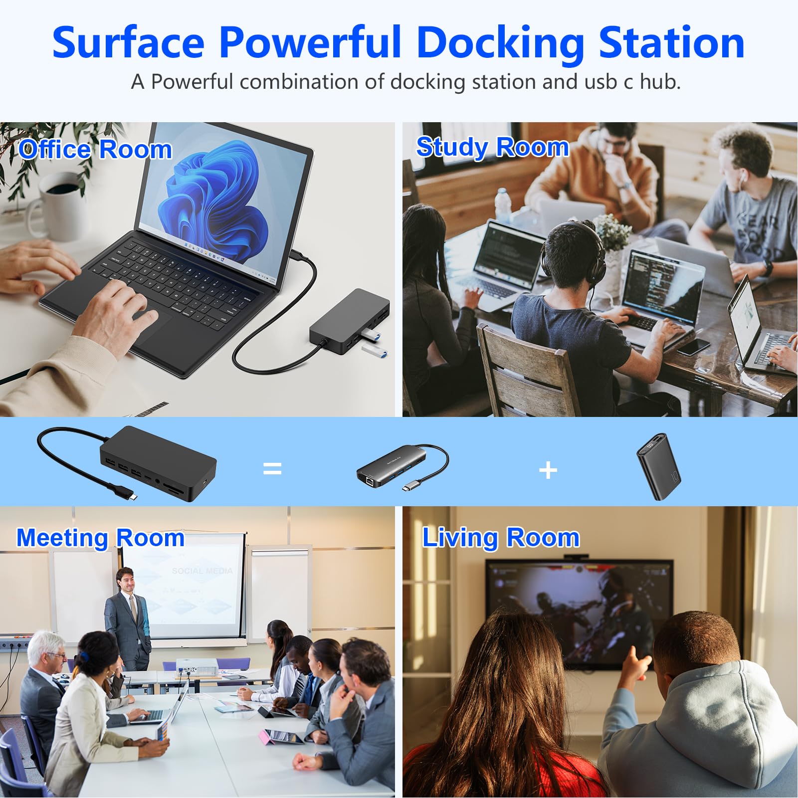 Microsoft Surface Thunderbolt 4 Dock mit DREI Displays, 10-in-1-Surface-Dockingstation mit 4K HDMI+DP+VGA für Surface Pro 11/10/9/8/X/7+/7, Laptop 7/6/5/4/3, Laptop Studio 2/1, Go 4/3/2/1