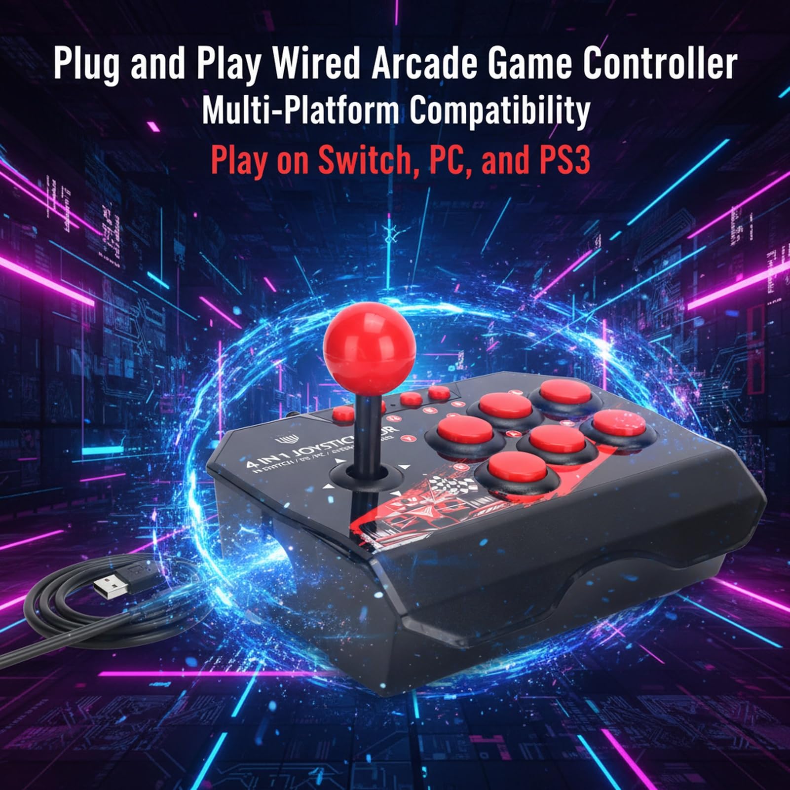Sustvita Universal Fighting Stick for Switch, Fighting Fighting Joystick z 6 przyciskami sterowania, na PS3, na PC, do gry