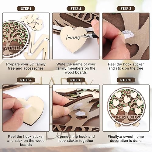 Miniatura 10 de LHIUEM Decoración de árbol genealógico 3D con nombres de familia (12 x 12 pulgadas) DIY con cita inspiradora familiar regalos para mamá, abuela,