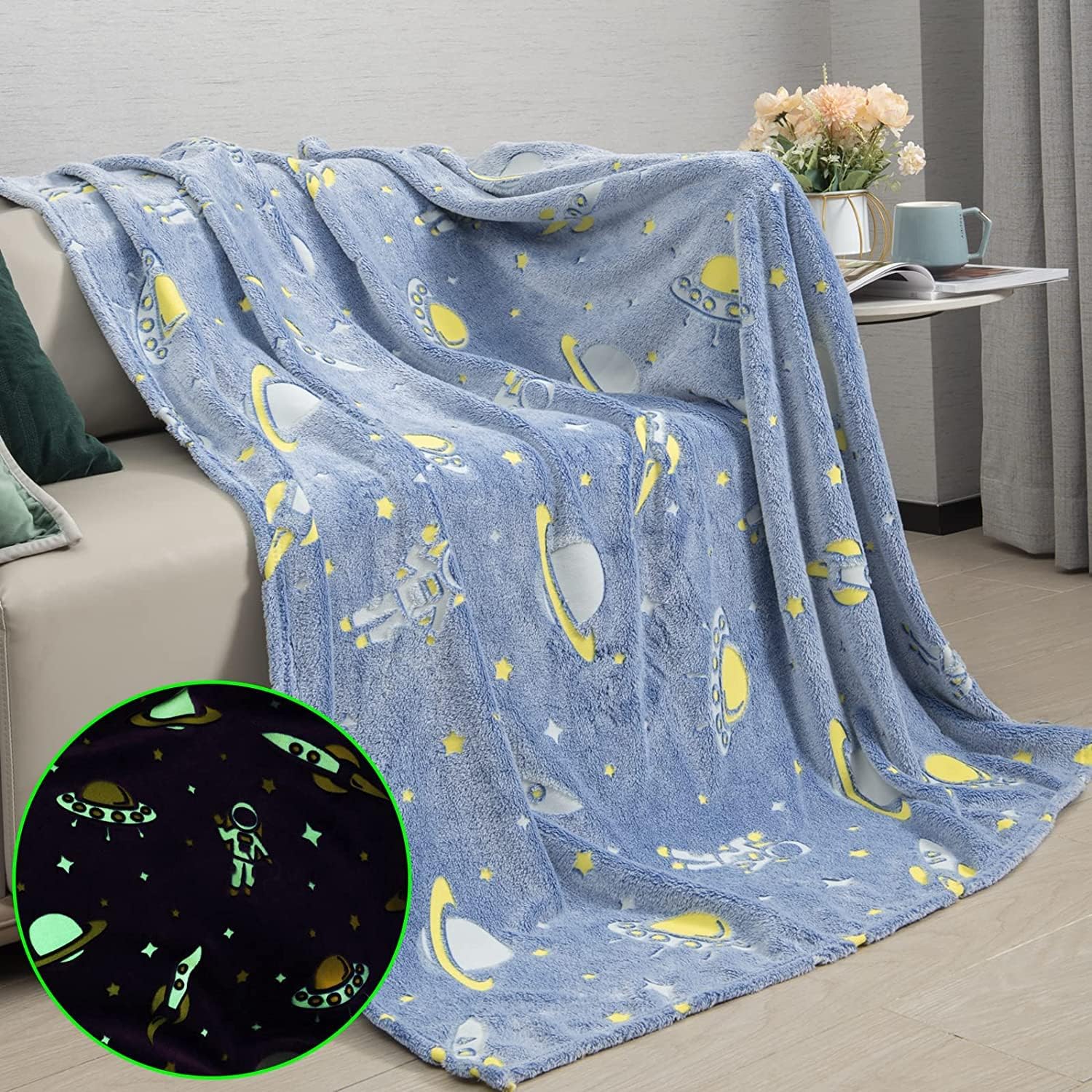 kunya® Glow in The Dark Printed Blanket for Kids, Light Weight Soft Cozy | All Season Blanket for Baby Boys & Girls |Fur Blanket | Winter Quilt