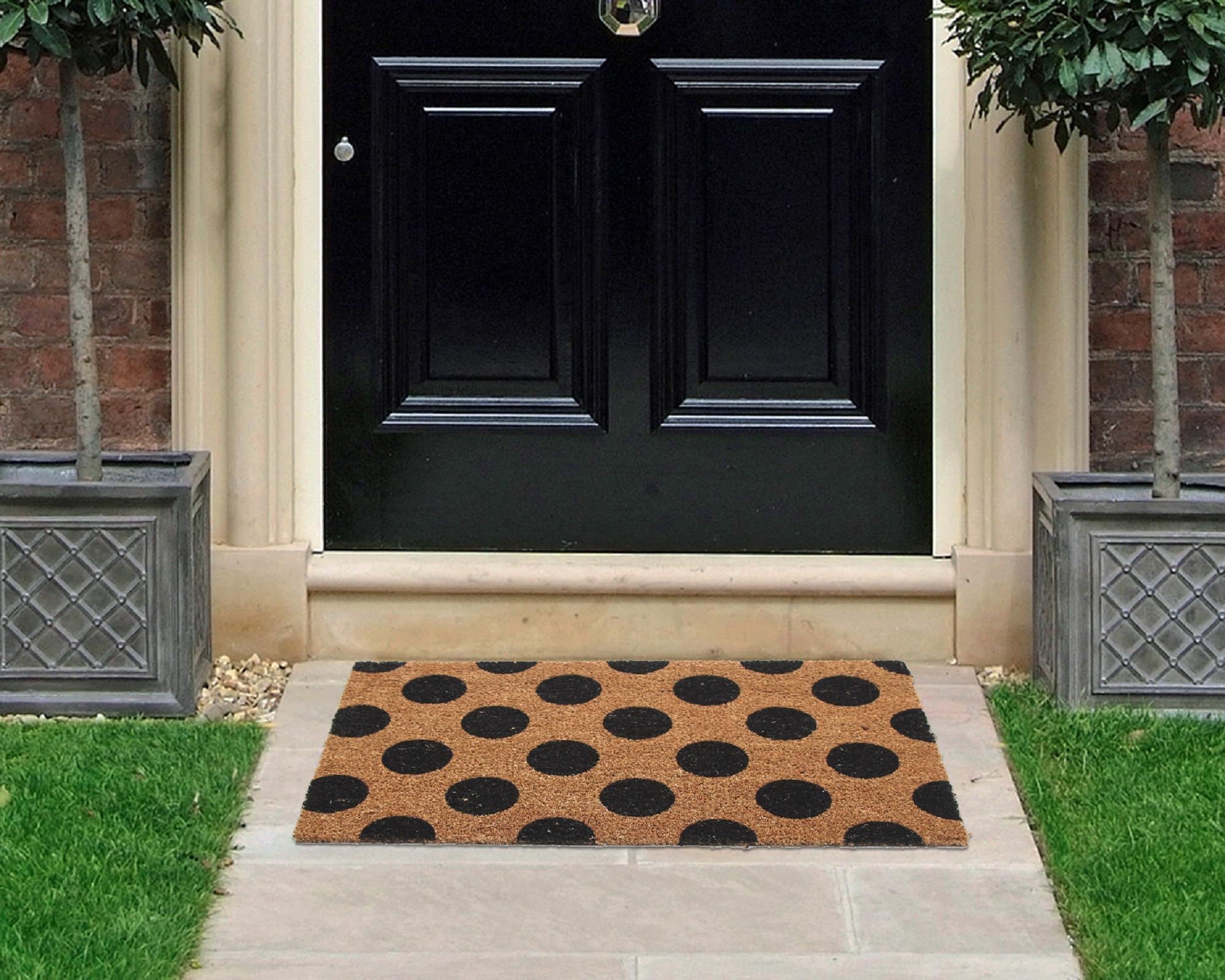 Coco&Coir Everything In A Nutshell Brown Coco & Coir Door Mat Indoor/Outdoor | Non Slip Abstract Design Entrance Welcome Mat (Polka Beauty 45Cm X 75Cm)