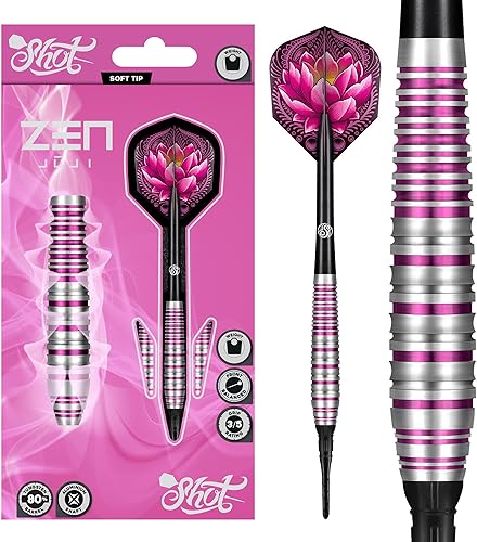 Shot! Zen Juji - Juego de dardos de punta suave 80% tungsteno profesional, hecho en Nueva Zelanda - Vuelos de dardos diseñados para mujeres
