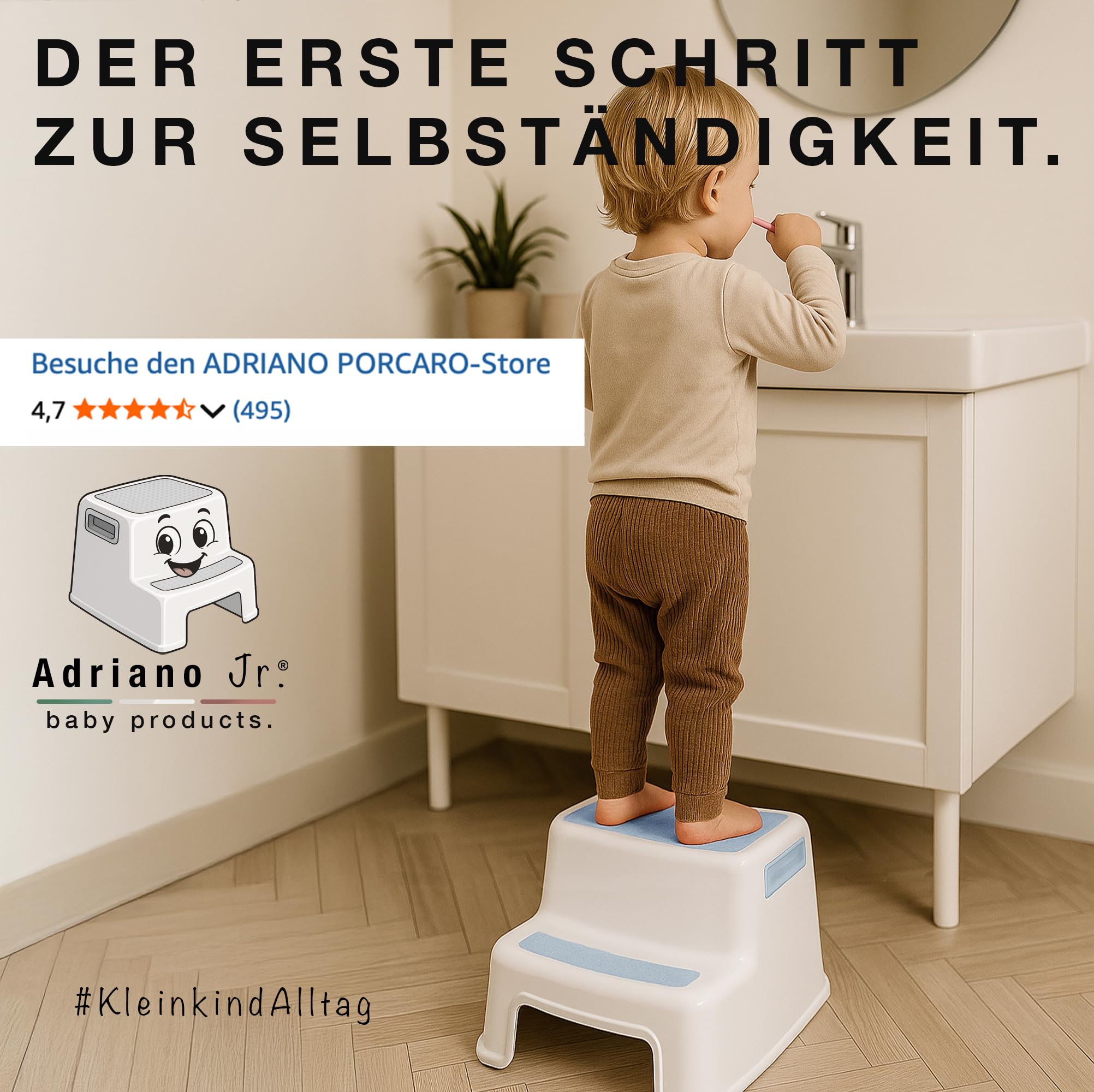 I Marche Pied Enfant I pour Adultes et Enfants I Tabouret Enfant à Deux Niveaux avec Surface antidérapante I Escabeau 2 Marches pour Salle de Bain & Cuisine I 26 cm I 80 kg I Bleu