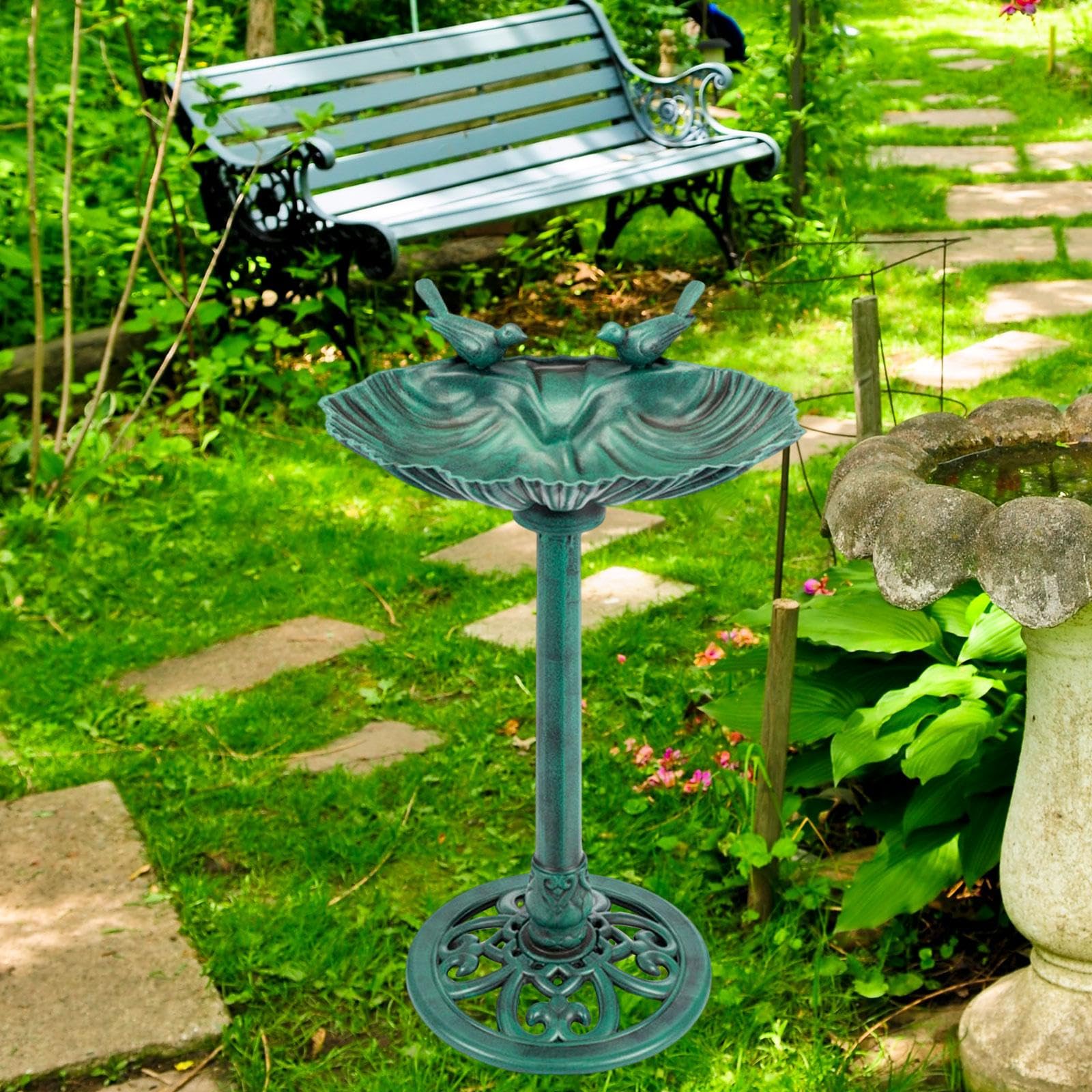 Harilla Bebedero para Pájaros para El Jardín – Ideal para Regalar a de Las Aves – Elegante Bebedero Independiente de Diseño Vintage – Accesorio de, Verde