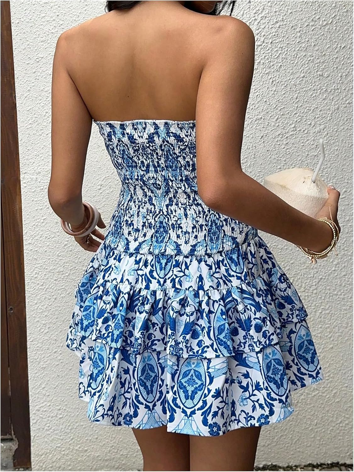 Floerns Women's Summer Vacation Boho Floral Mini Dress Strapless Tube Layered Ruffle Flared Hem Beach A Line Dresses - Image 2