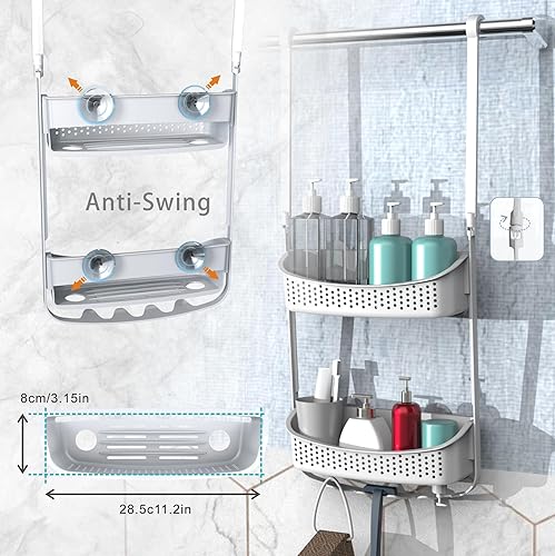 Miniatura 5 de Organizador de ducha colgante, organizador de ducha antibalanceo sobre la cabeza, organizador de baño de plástico, múltiples modos de colgar estante