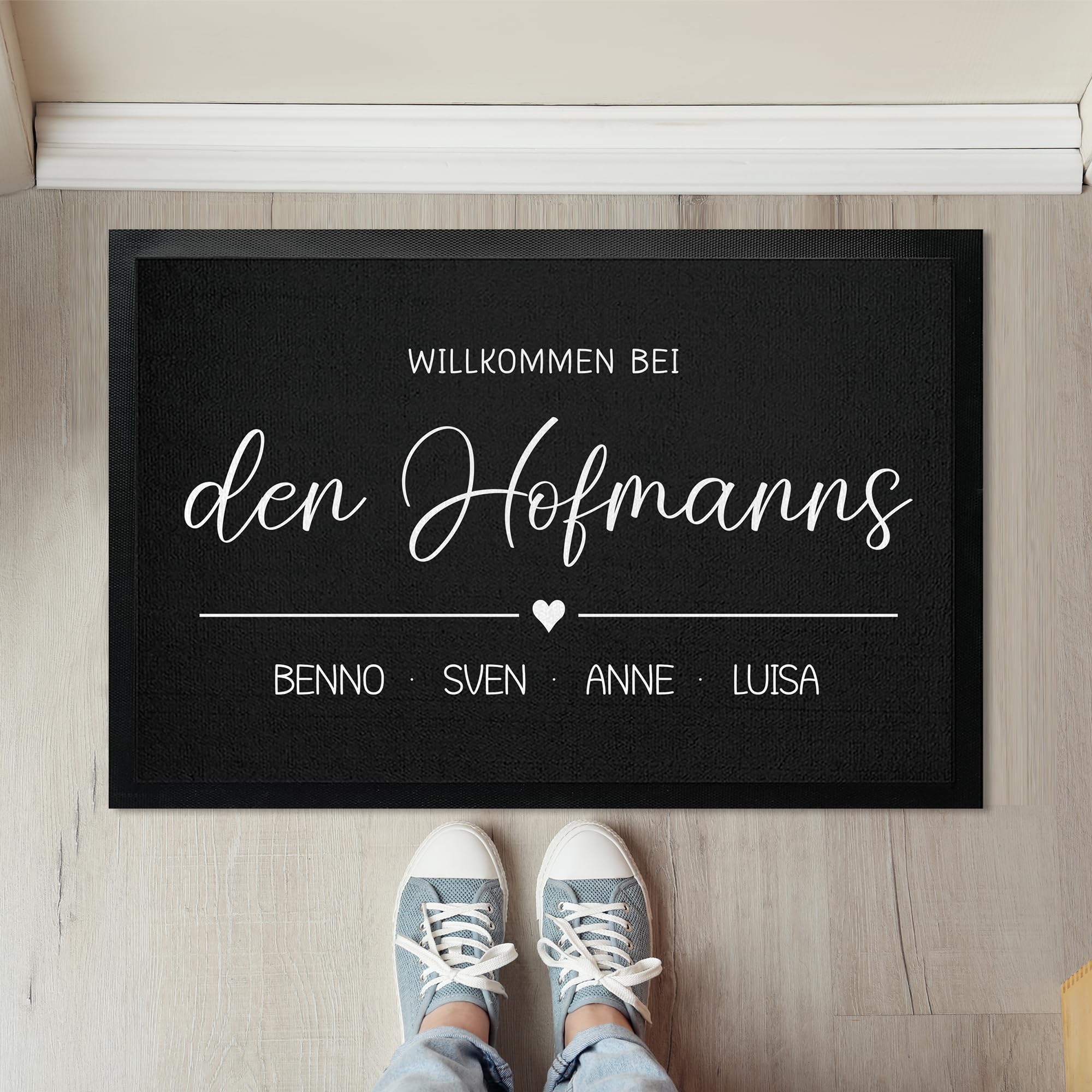 Personalisierte Fußmatte Willkommen bei Familie Wunschtext Name bis 120cm | Türmatte Familie personalisiert als Geschenk Einzug, Umzug, Hochzeit, Verlobung, Geburtstag (75x50cm)