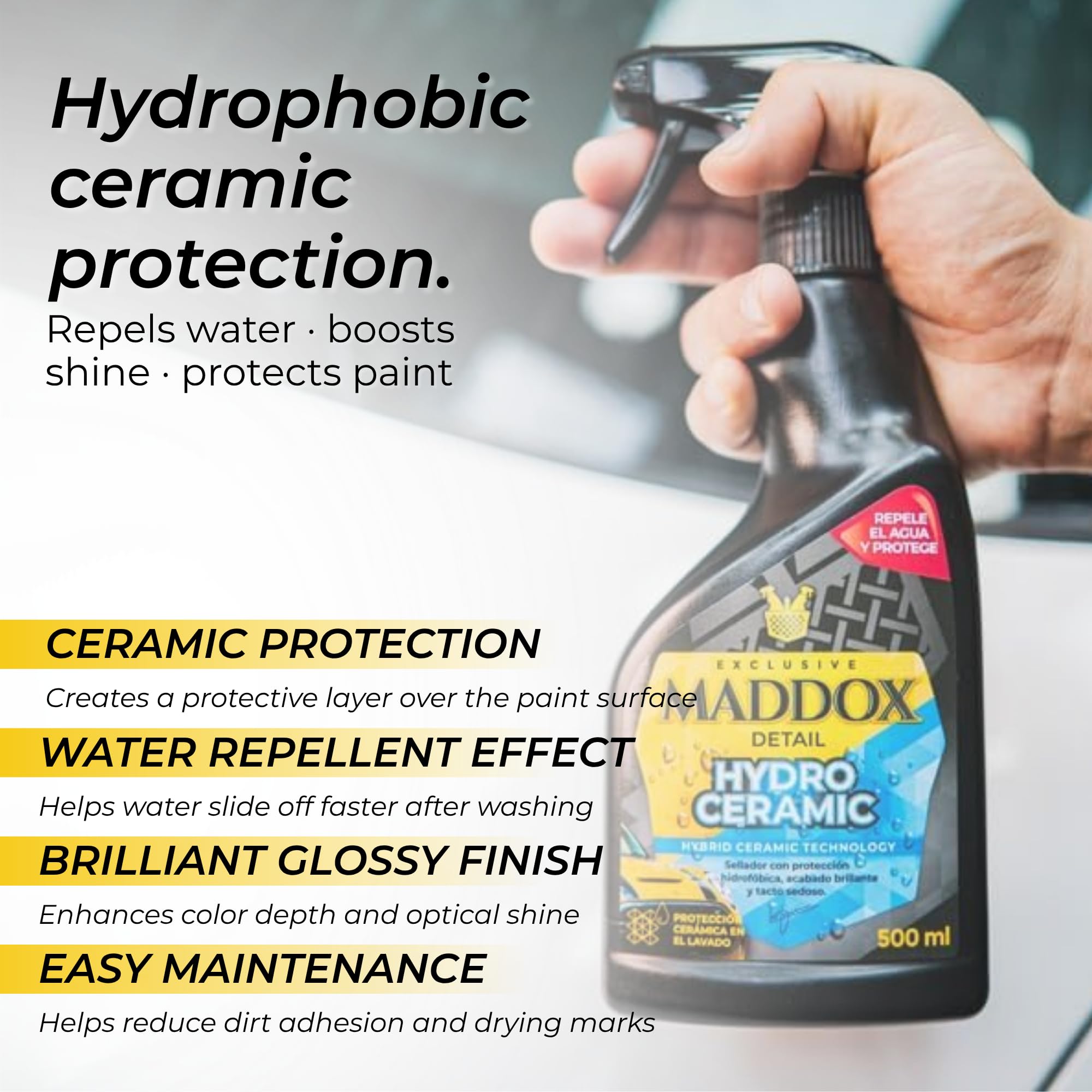 Maddox Detail - Hydro Ceramic 500 ml | Sigillante Vernice Auto | Lucidante Auto e Protezione Ceramica Idrofobica | Repellente all'Acqua e Raggi UV | Strato Protettivo Duraturo | Coating Ceramico Auto
