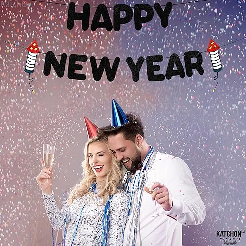 Miniatura 9 de KatchOn, Cartel de feliz año nuevo negro de fieltro 2024 - No bricolaje, 10 pies  Cartel de feliz año nuevo, decoraciones de feliz año nuevo 2024