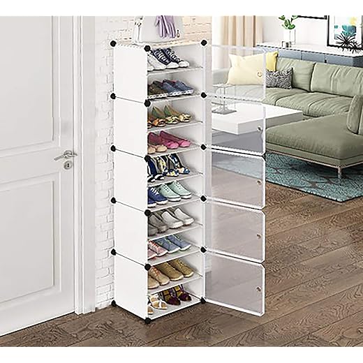KEEKOS 10 Layer Double Portable Shoe Storage Organzier Tower, Modular Cabinet for Space Saving, Ideal Shoe Rack for Shoes, Boots, Slippers (10 Shelves, White)