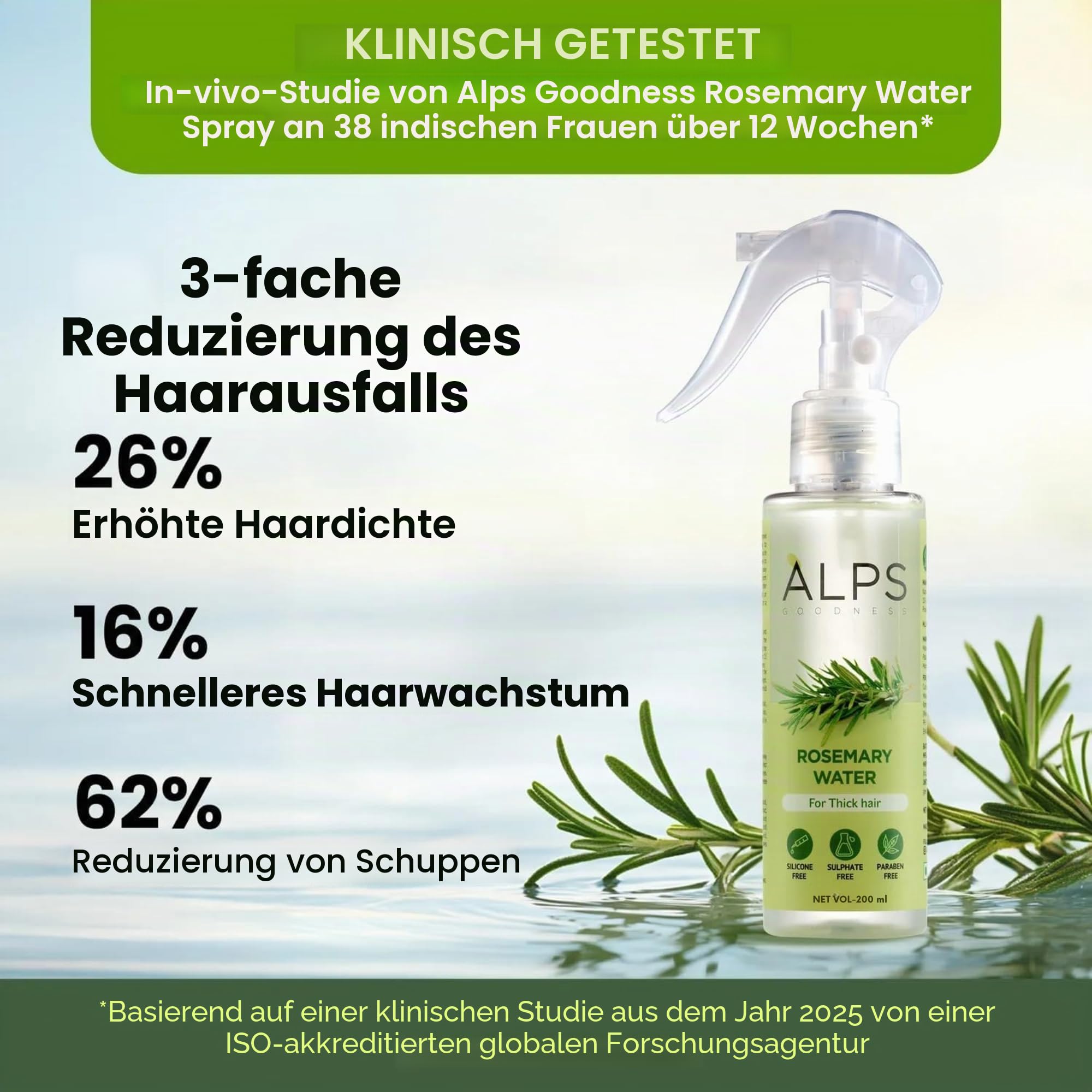Alps Goodness Rosmarin-Wasserspray für das Haarwachstum, stärkt, belebt und verdickt das Haar, repariert Schäden und bekämpft Haarausfall, verleiht Glanz und reduziert Frizz, 6 Stück
