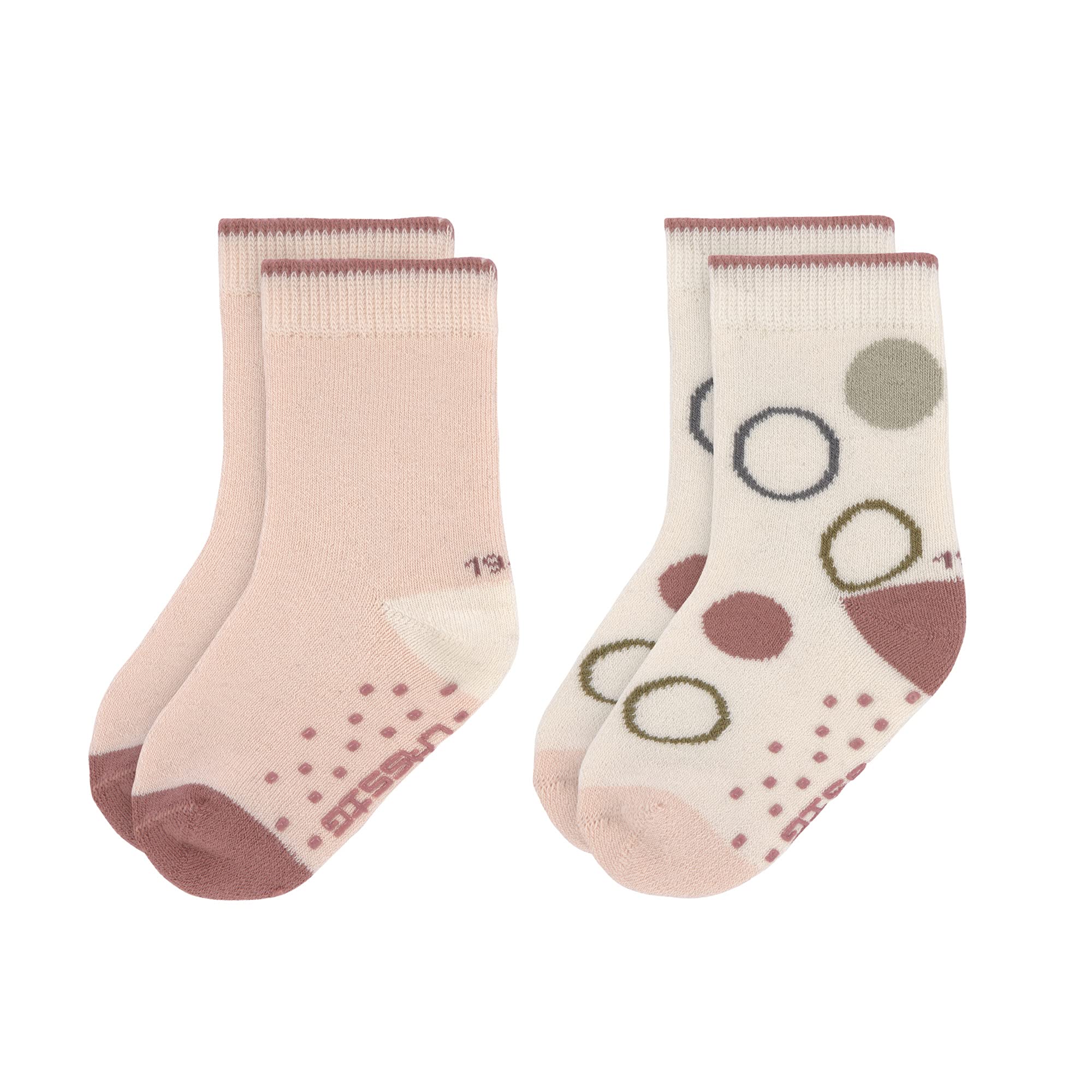Lässig Unisex Kids Non Slip Socks Set of 2/ Off White/Dusty Pink Size 23-26