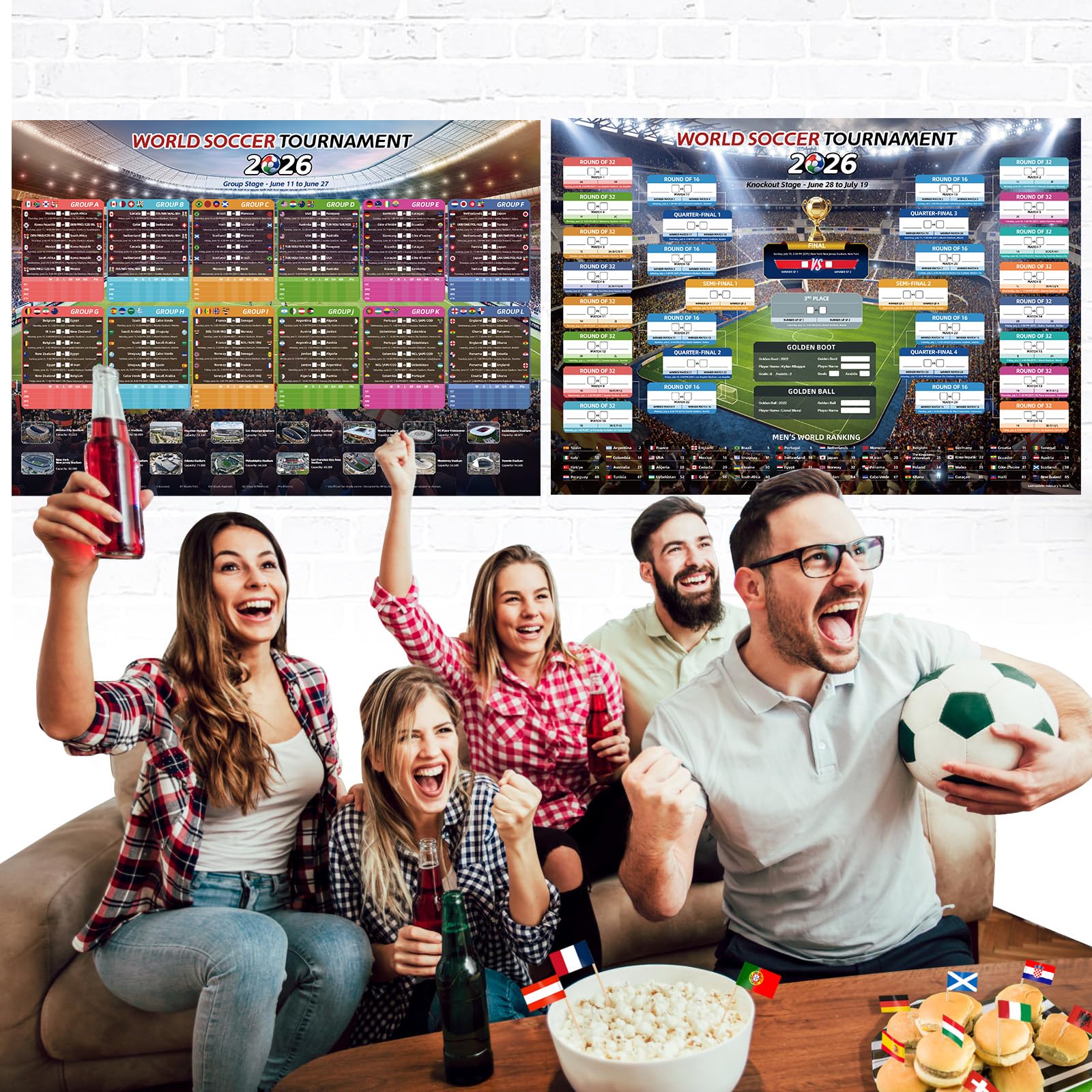 AhfuLife Soccer Schedule Poster 2026, A2 Size-23.3" x 16.5", 2 Pcs Match 2026 Calendar Wall Chart Decorations, Soccer Tournament Wallchart for Fans Home Office Bar Party Decor — view 5
