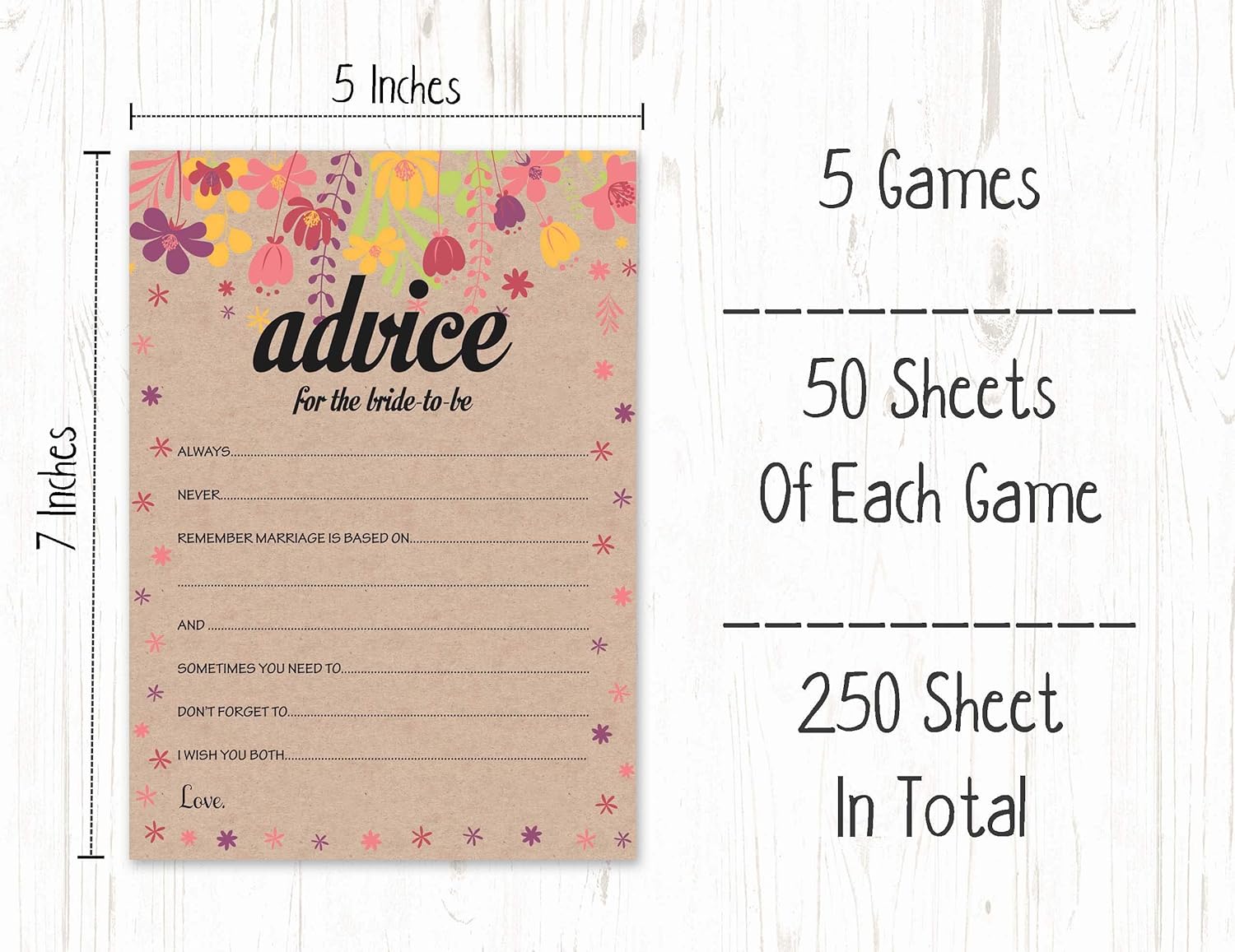 Rustic Kraft Floral Theme Bachelorette Party Games Set Bundle of 5 (Activities for 50 Guests) Fun Bridal Shower Games Set