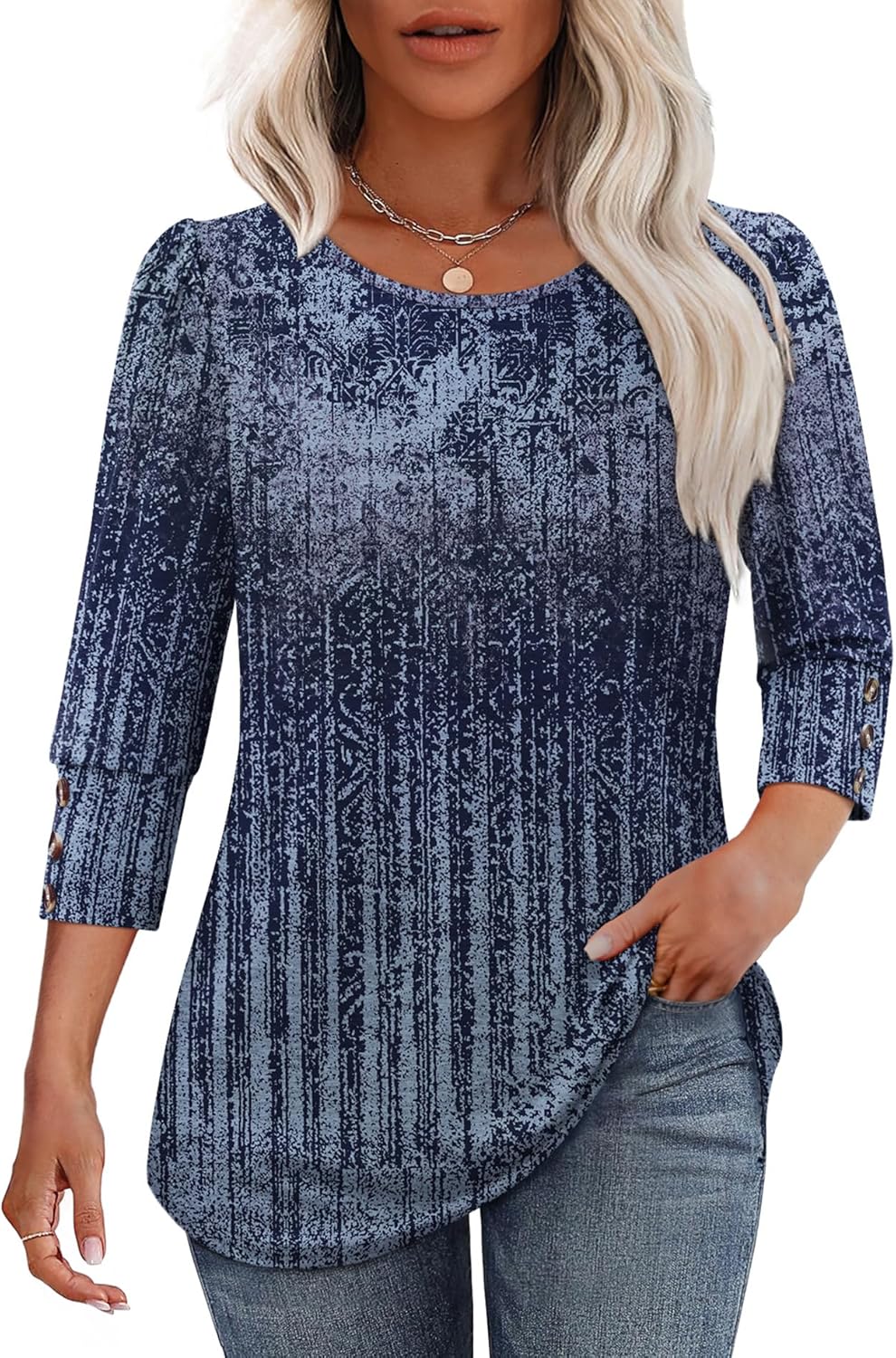 OFEEFAN Womens Tops 3/4 Sleeve with Buttons Dressy Casual Blouses Summer Outfits Beach Vacation Plus Size Spring Clothes - Image 2