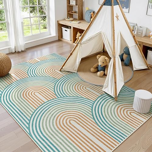 Miniatura 4 de Moynesa Alfombra abstracta lavable de 5 x 7 pies, antideslizante, suave, para dormitorio, ultrafina, de color, para sala de juegos, alfombra moderna