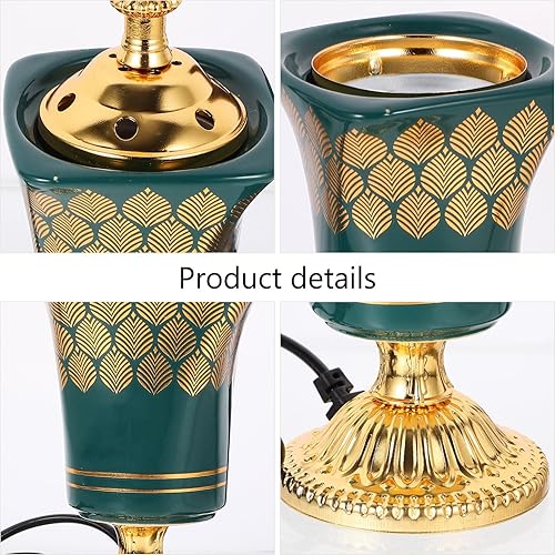Miniatura 5 de Quemador eléctrico de incienso de cerámica estilo Oriente Medio, quemador de Bakhoor enchufable para decoración del hogar, verde, 7.67 x 2.95