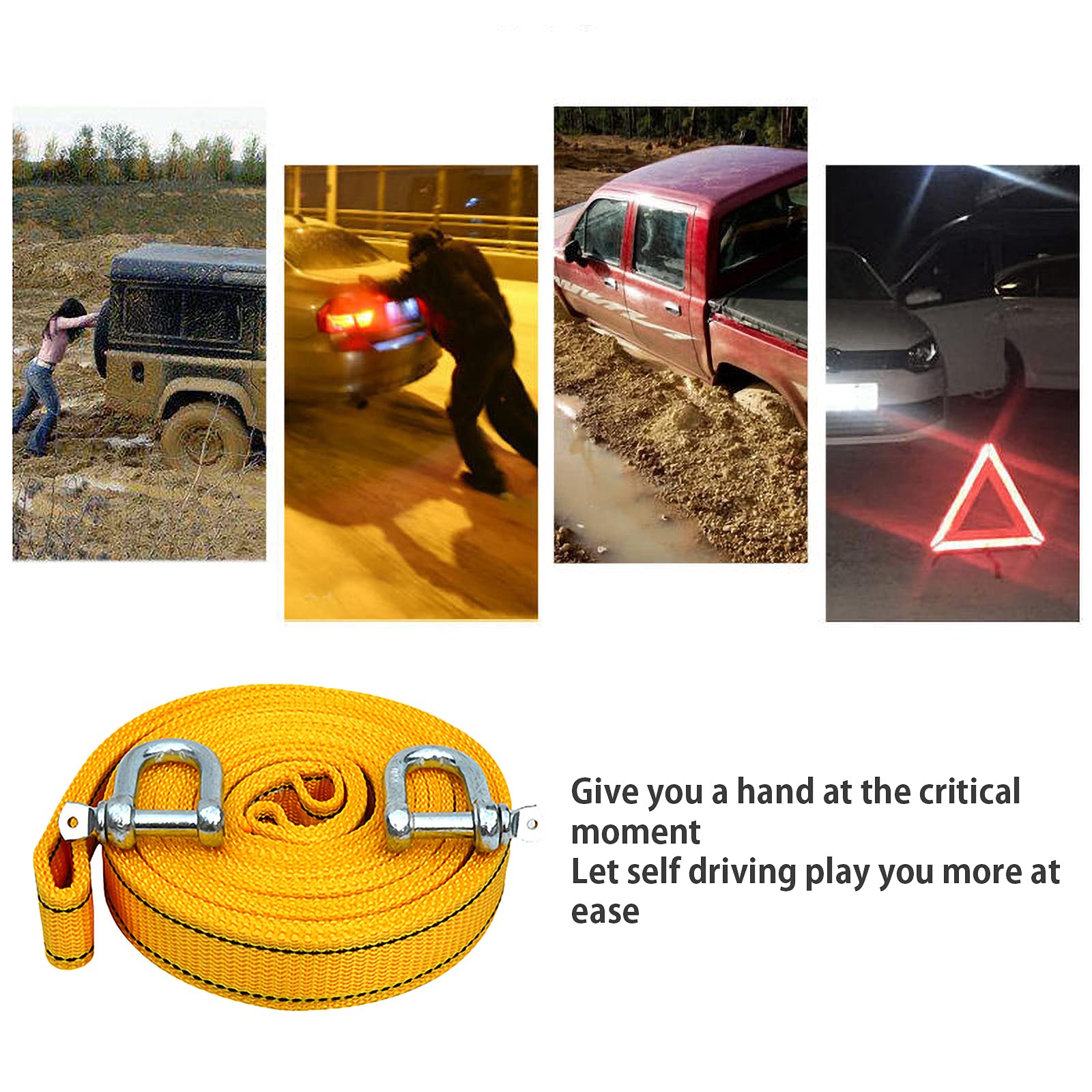 Correa de cuerda de remolque resistente, capacidad de 8 t, 5 m de longitud, correa de tracción y recuperación de coche con 2 ganchos de seguridad para uso todoterreno