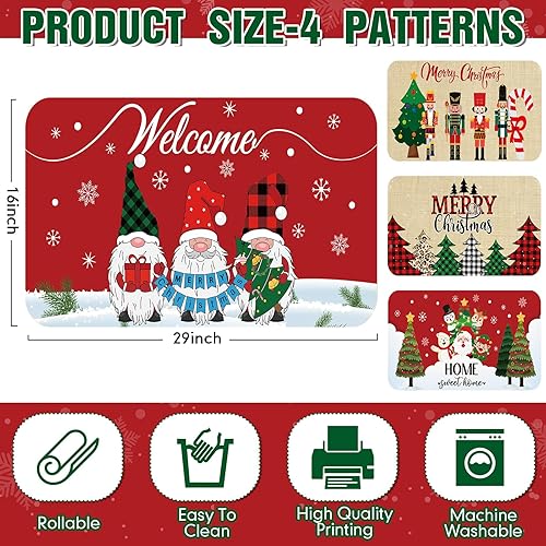 Miniatura 3 de Timgle 4 tapetes decorativos de Navidad con diseño de gnomo de Navidad, con parte trasera de goma antideslizante, para invierno, cocina, copos de