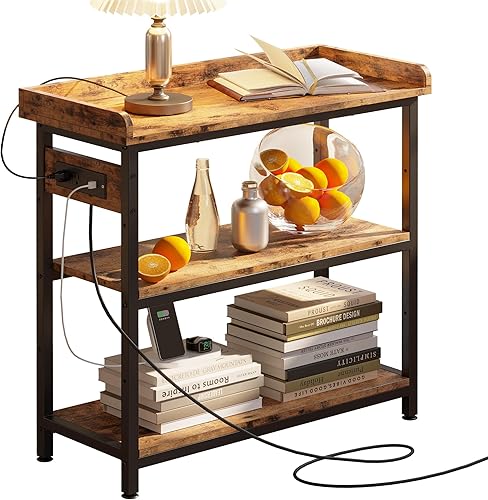 IRONCK Mesa de entrada, mesa de sofá con toma de corriente y tabla completa, mesas laterales estrechas para espacios pequeños, pasillo, vestíbulo,