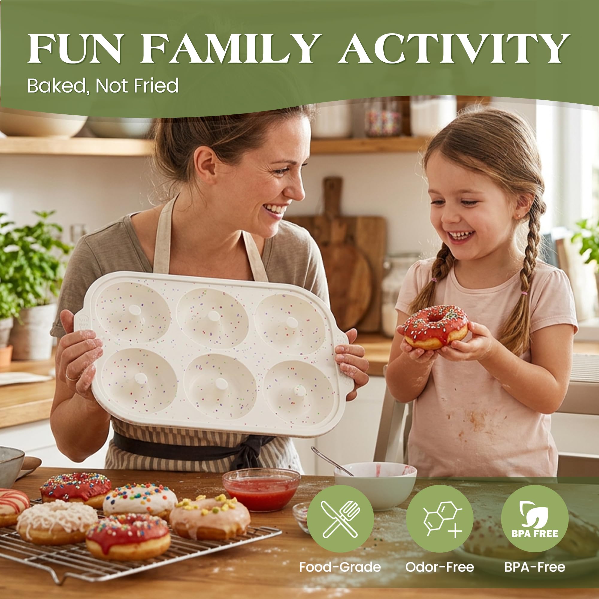 KASHME Lot de 3 moules à beignets en silicone pour la cuisson de beignets - 6 cavités - Antiadhésifs - 8,2 cm - Grand moule à bagel avec cadre renforcé en métal (crème)