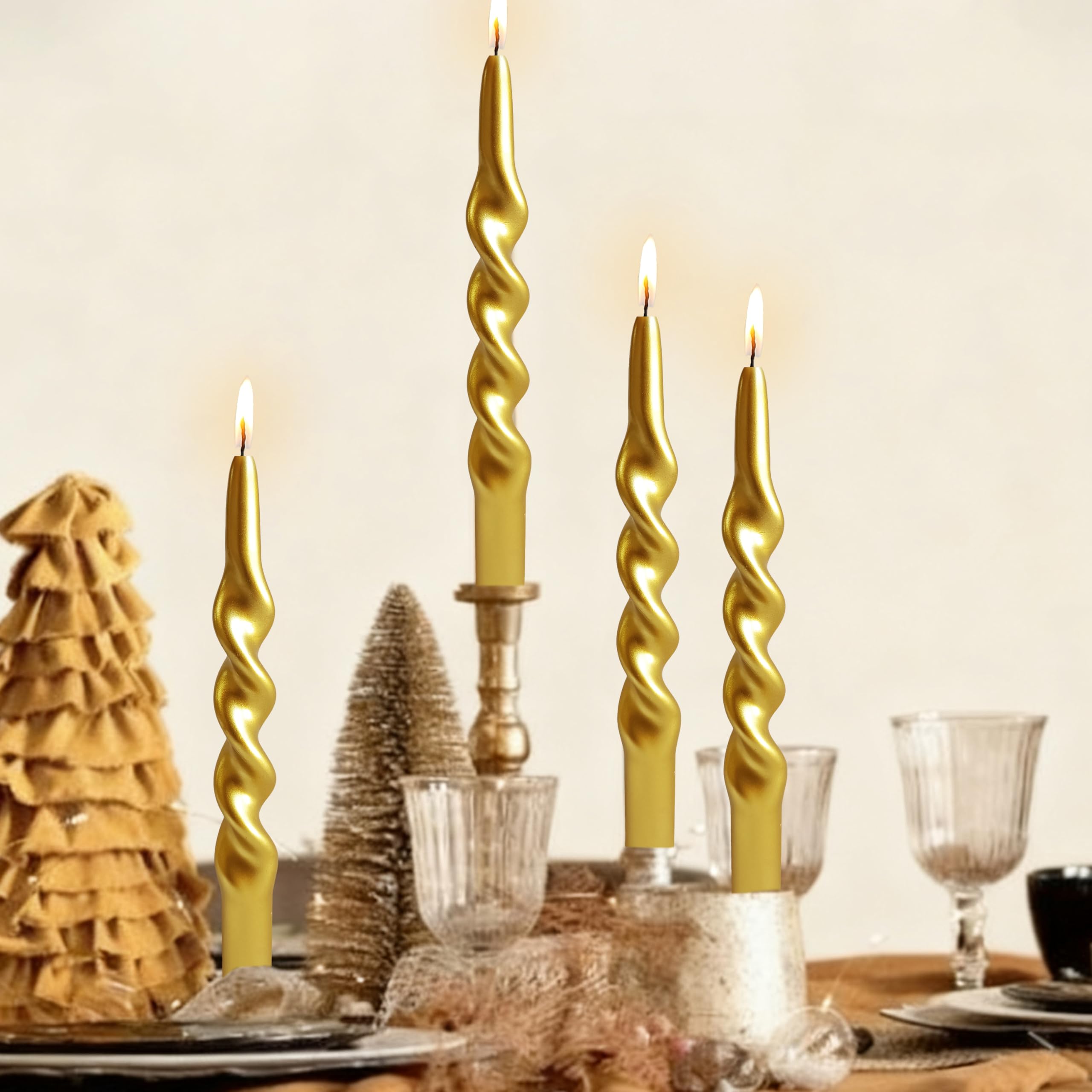 Velas en espiral de Navidad, velas cónicas doradas, candelabro sin perfume para regalo de invierno, vacaciones, Navidad, decoración del hogar