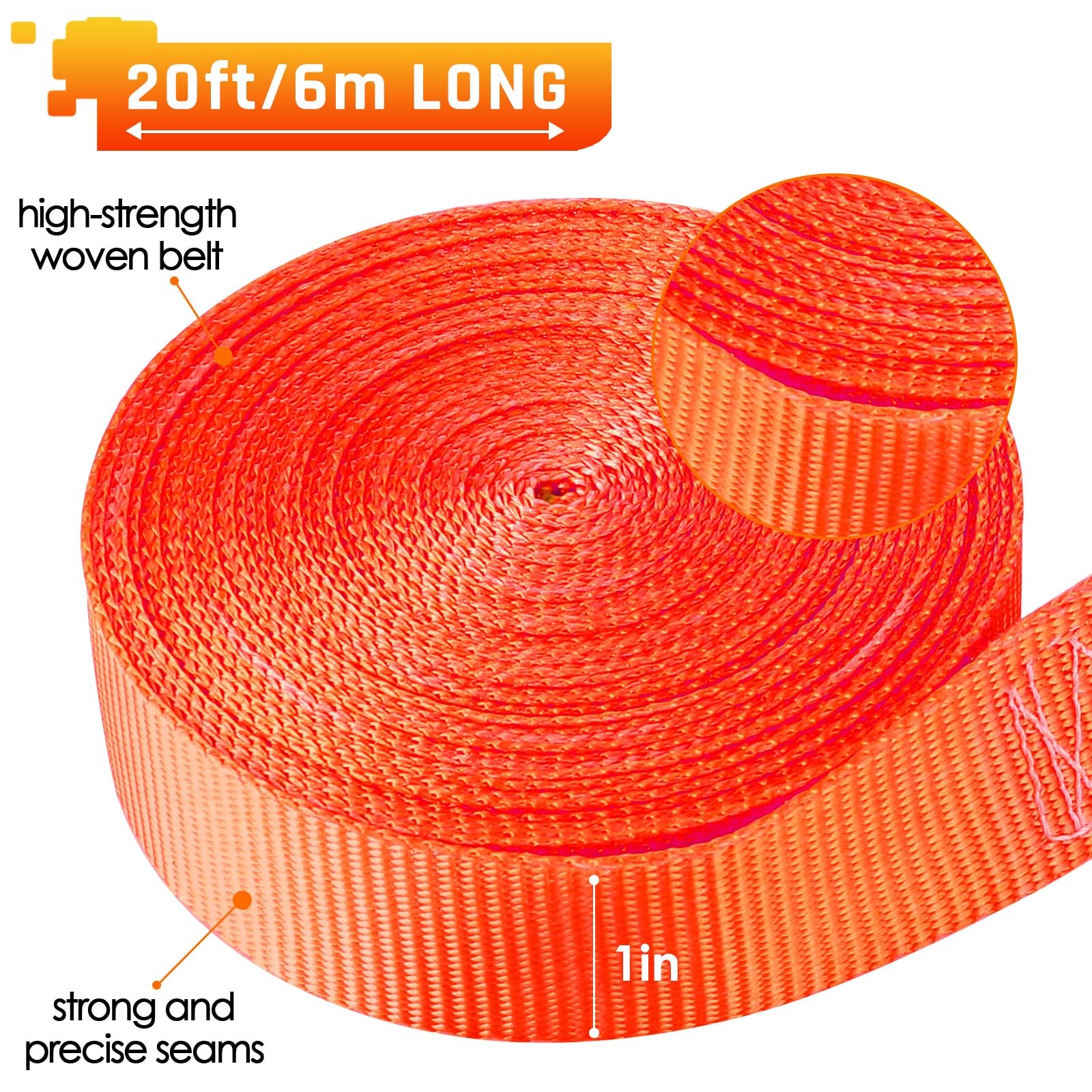 Confezione da 10 Cinghia a cricchetto, Carico 800 kg,Cinghie di ancoraggio a cricchetto, 6 m x 25 mm，Cinghie di ancoraggio per fissare carichi, Set di Cinghie di Fissaggio (Arancione)