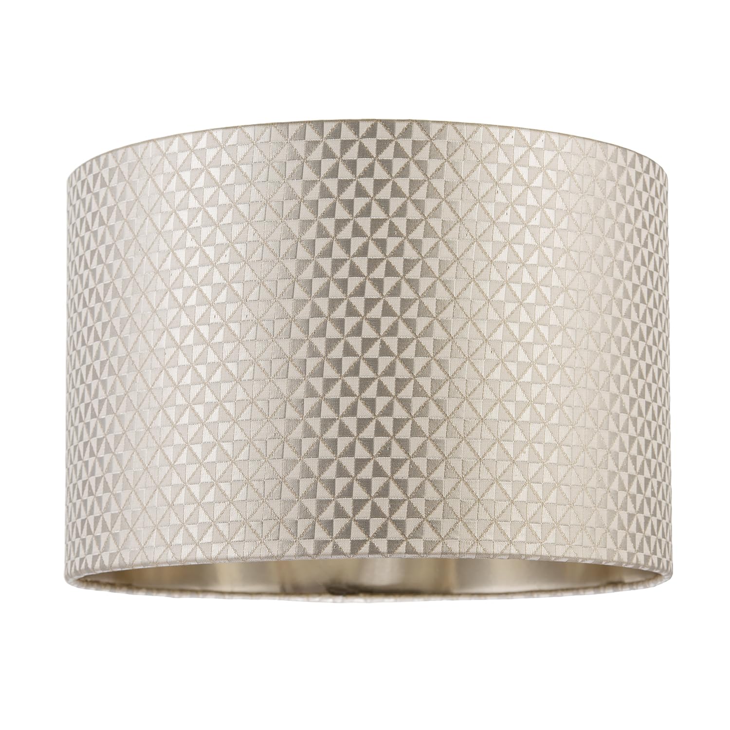 Happy Homewares Taupe Designer Light Shimmer Drum Lampshade With Inner Champagne Gold Satin Lining | 20Cm X 30Cm | Squares And Diamonds Pattern By