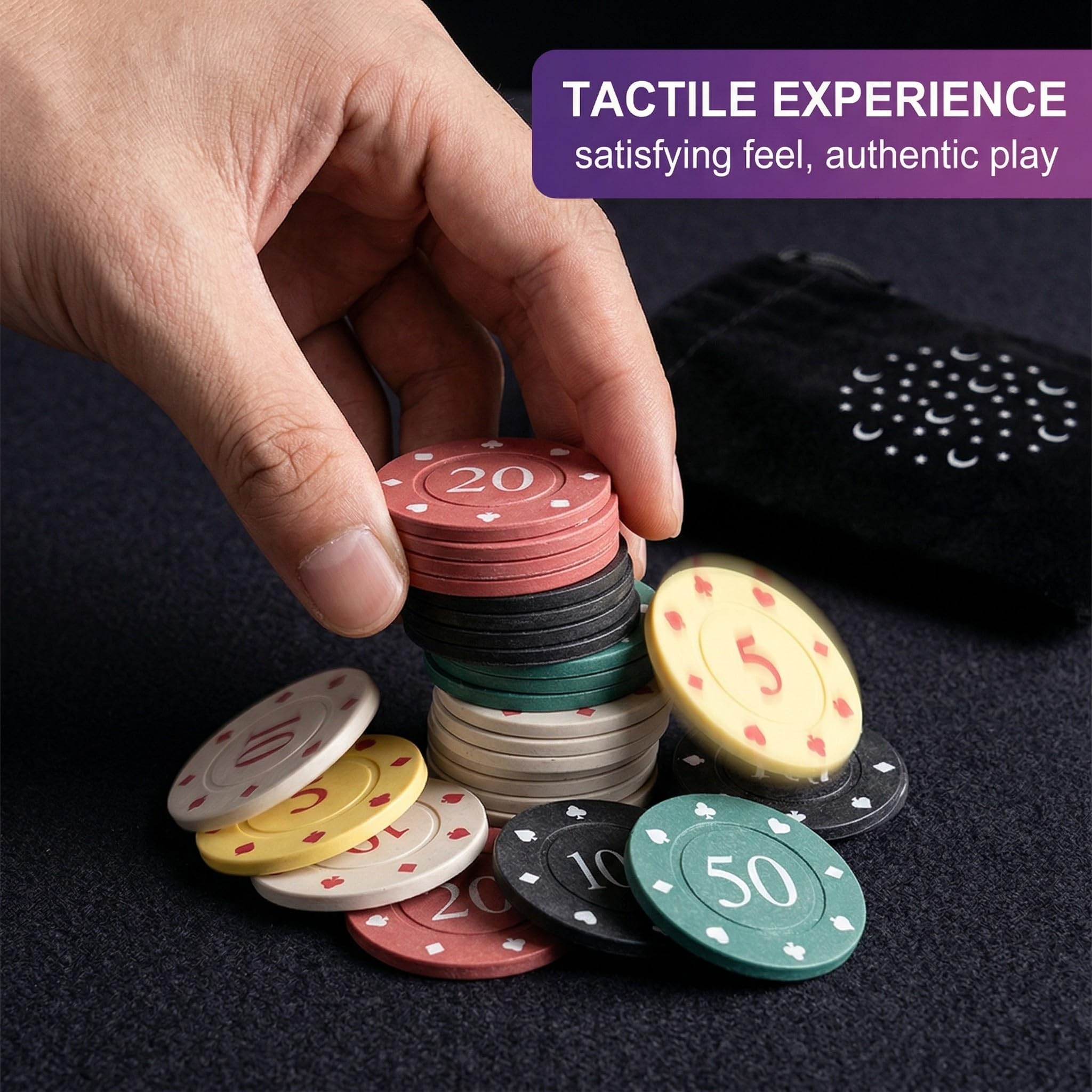 Set di 100 Fish Poker con Valori Nominali Set da Casinò per Poker Blackjack Giochi di Carte con Sacchetto in Velluto