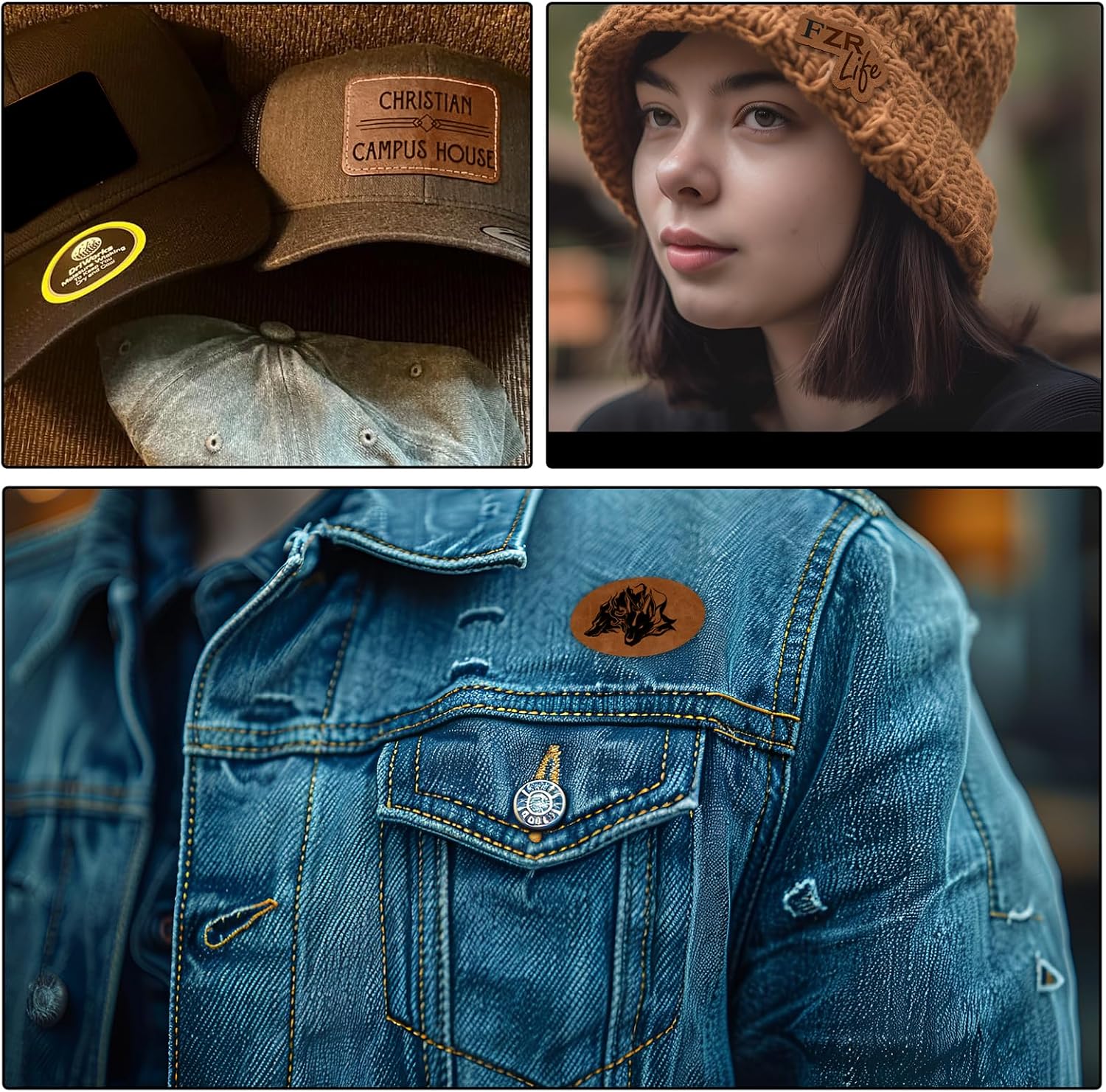 5 Pack Laserable Leatherette Sheet Faux Leather Laser Engraving Leather Blank Hat Patches with Heat Press Adhesive for Laser Engraving DIY Hat Cap Beanie UV Printing Craft Supplies (Bourbon Brown)