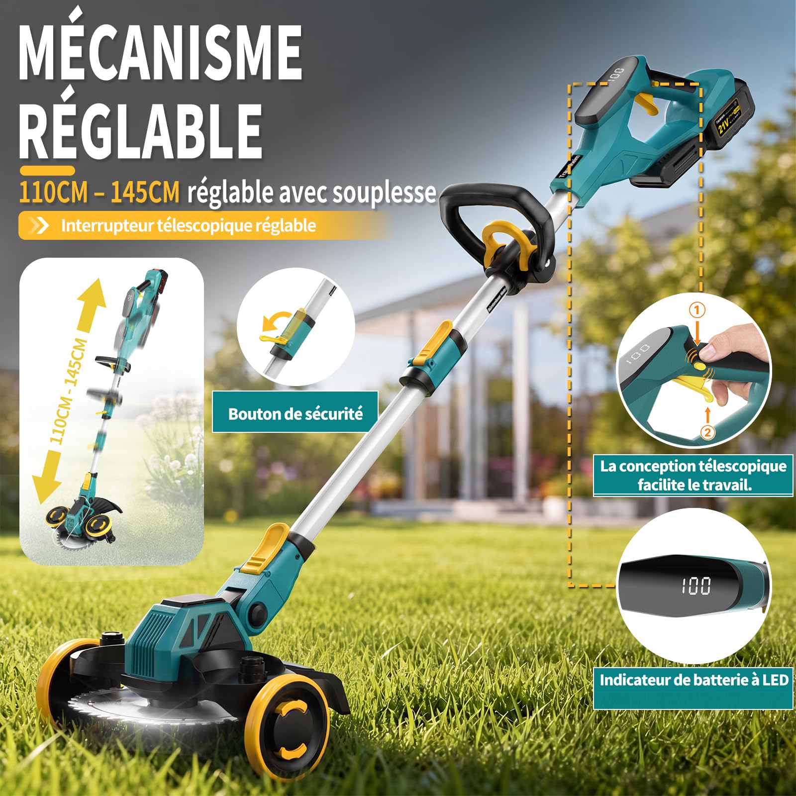 Coupe-Herbe sans Fil 21V, Compatible avec Batteries Makita, Débroussailleuse avec Brosse de désherbage, 2 Batteries 4.0Ah incluses, Moteur sans balais 900W pour pelouse, Jardin, Cour (Bleu)