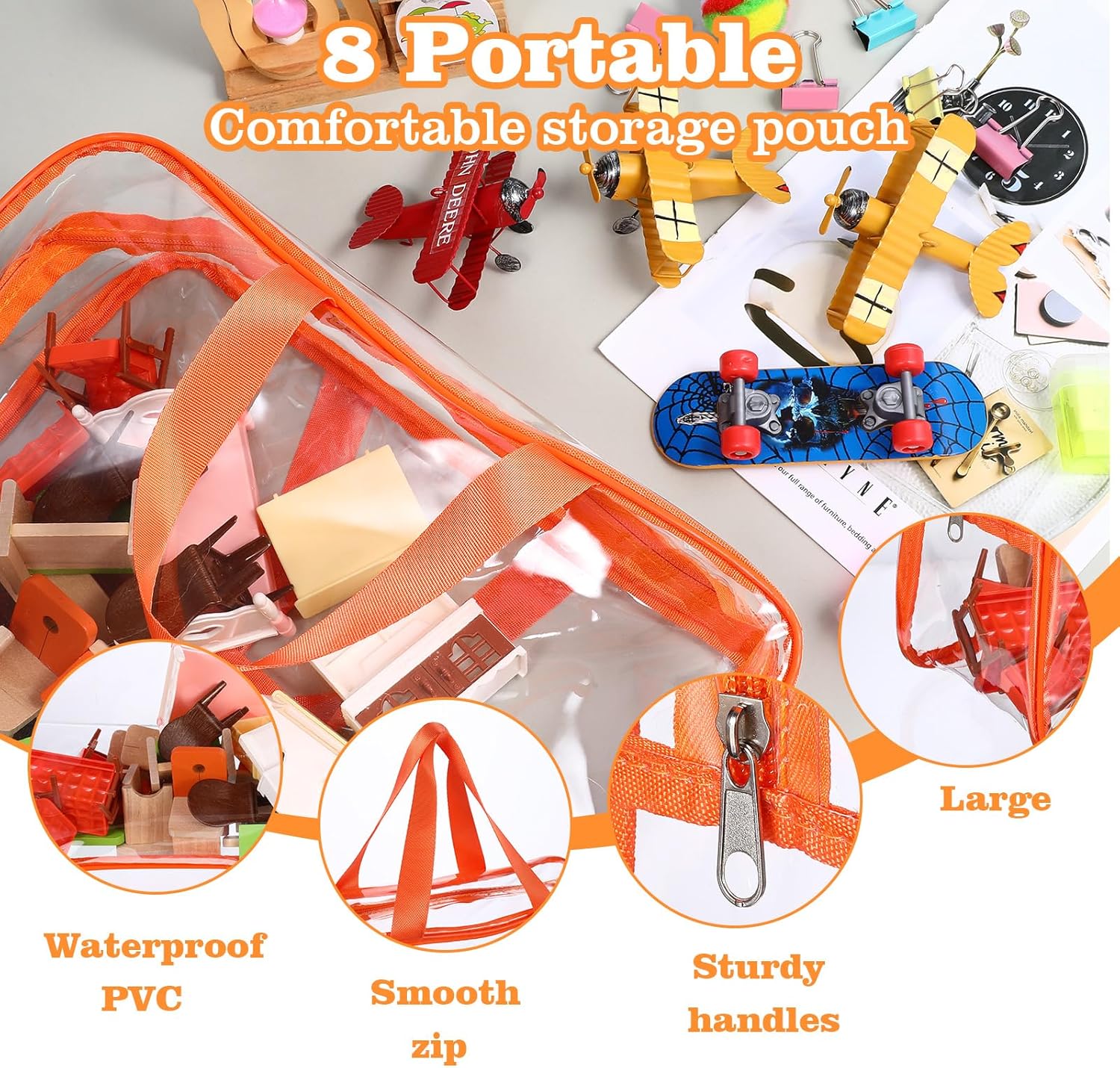 8 Packs Large Toy Storage Bags with Labels, Reusable Clear PVC Toy Organizers and Board Game Storage Bags for Toys Travel, Waterproof Organizer Bag with Zipper for Building Blocks, Puzzle