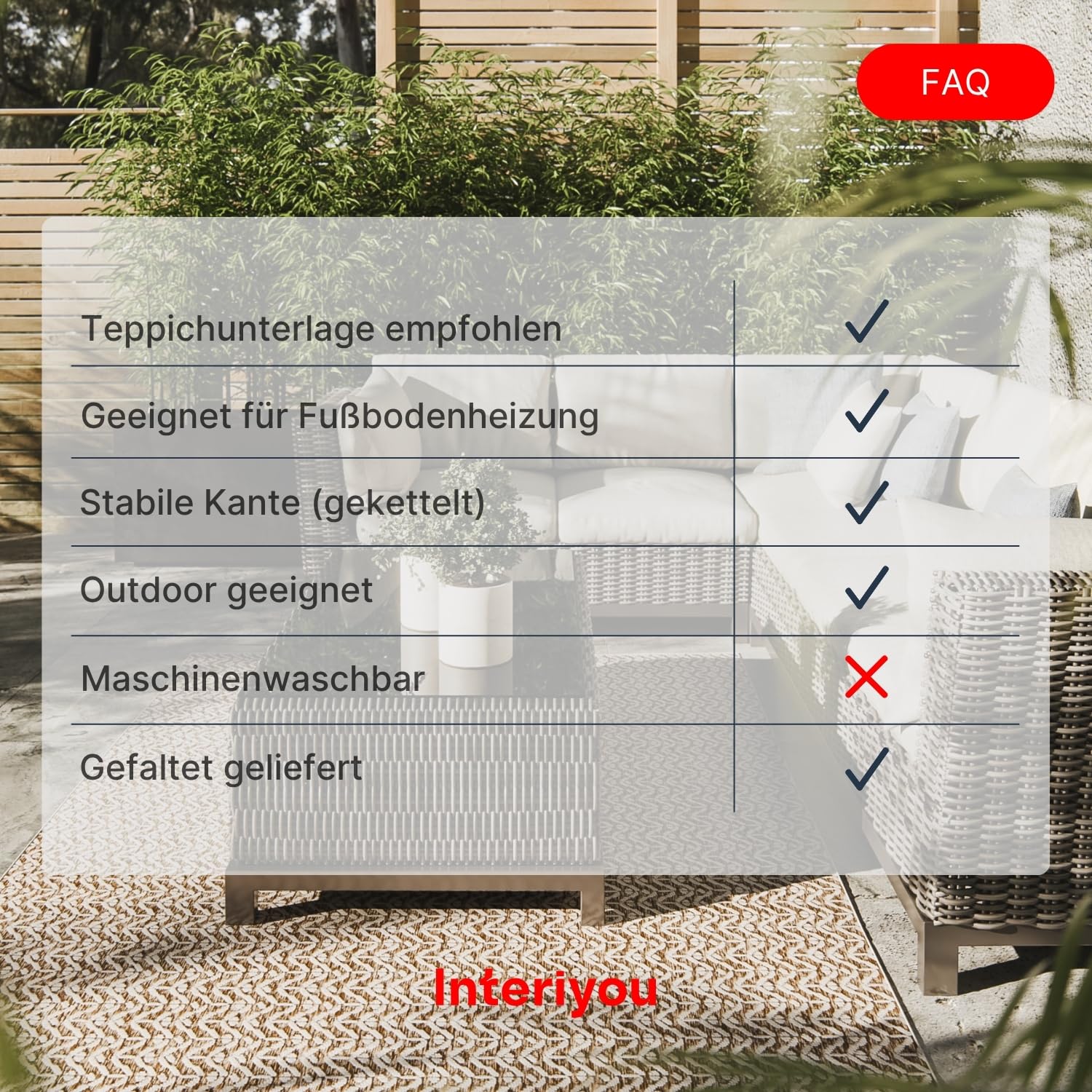 Interiyou Outdoor Teppich Wetterfest Kano - 300x400 cm Creme/Beige - Wasserfest für Balkon, Terrasse, Garten - Outdoorteppich passend auch für Wohnzimmer, Schlafzimmer und Küche - Aussenteppich