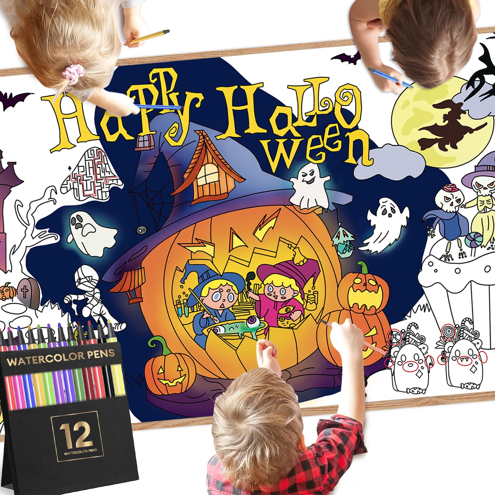 (QTY 5) Faisly Halloween Coloring Tablecloth for Kids