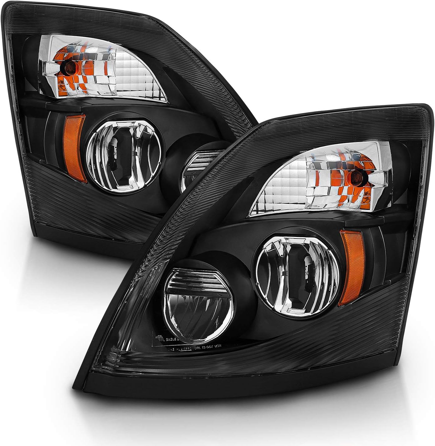 AmeriLite Black [Extreme LED High/Low Beam] 6000K Replacement Headlights Set For Volvo VNL/VNX - Driver and Passenger