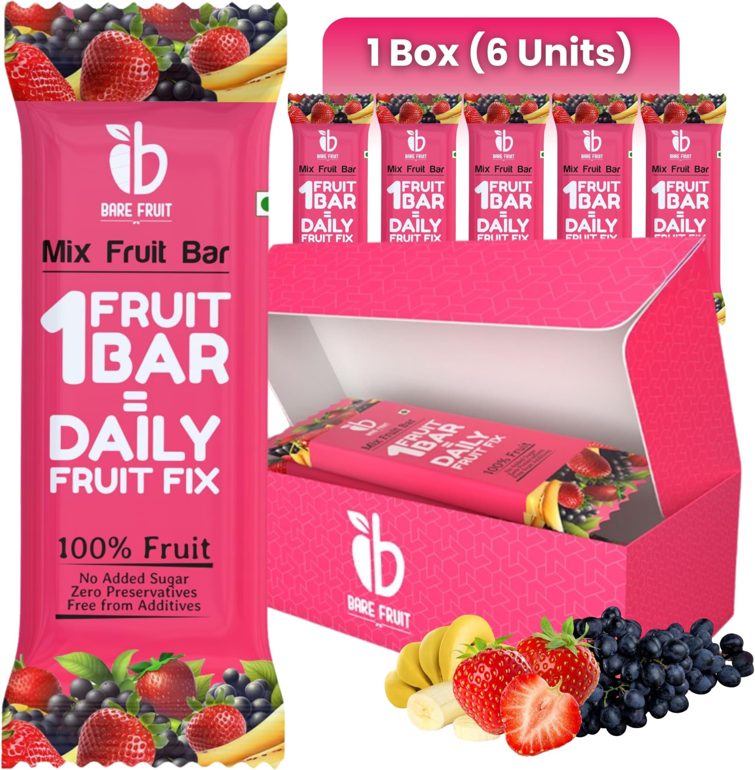 Barefruit 100% Mix Fruit Bar|Healthy Breakfast Diet Energy Snacking Bar For Kids & Adults|Plant Based Protein & Fibre - Rich In Vitamin A, C,Magnesium & Iron|No Added Sugar, Zero Preservatives,200 G
