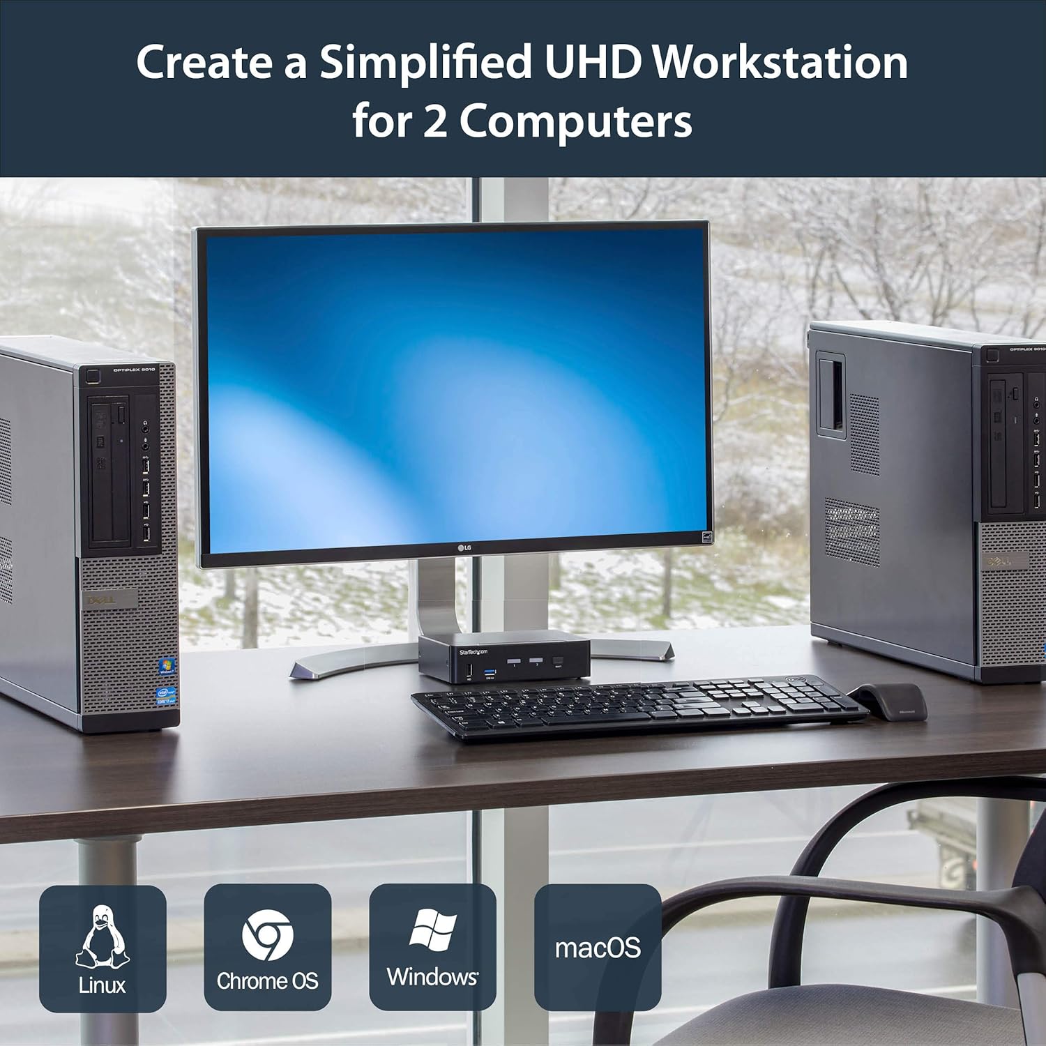 StarTech.com 2 Port DisplayPort KVM Switch - 4K 60Hz - Single Display - Dual Port UHD DP 1.2 USB KVM Switch with Integrated USB 3.0 Hub & Audio-Dell HP Apple Lenovo-TAA Compliant (SV231DPU34K), Black